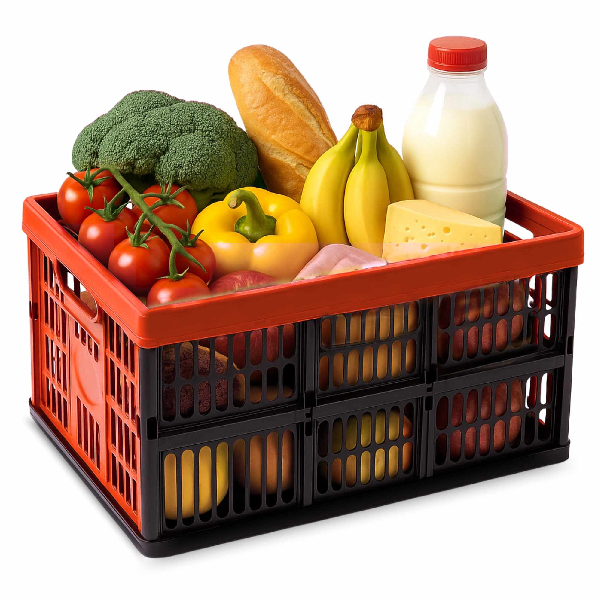Caja plegable con asas plastico 32 Litros rojo y negro
