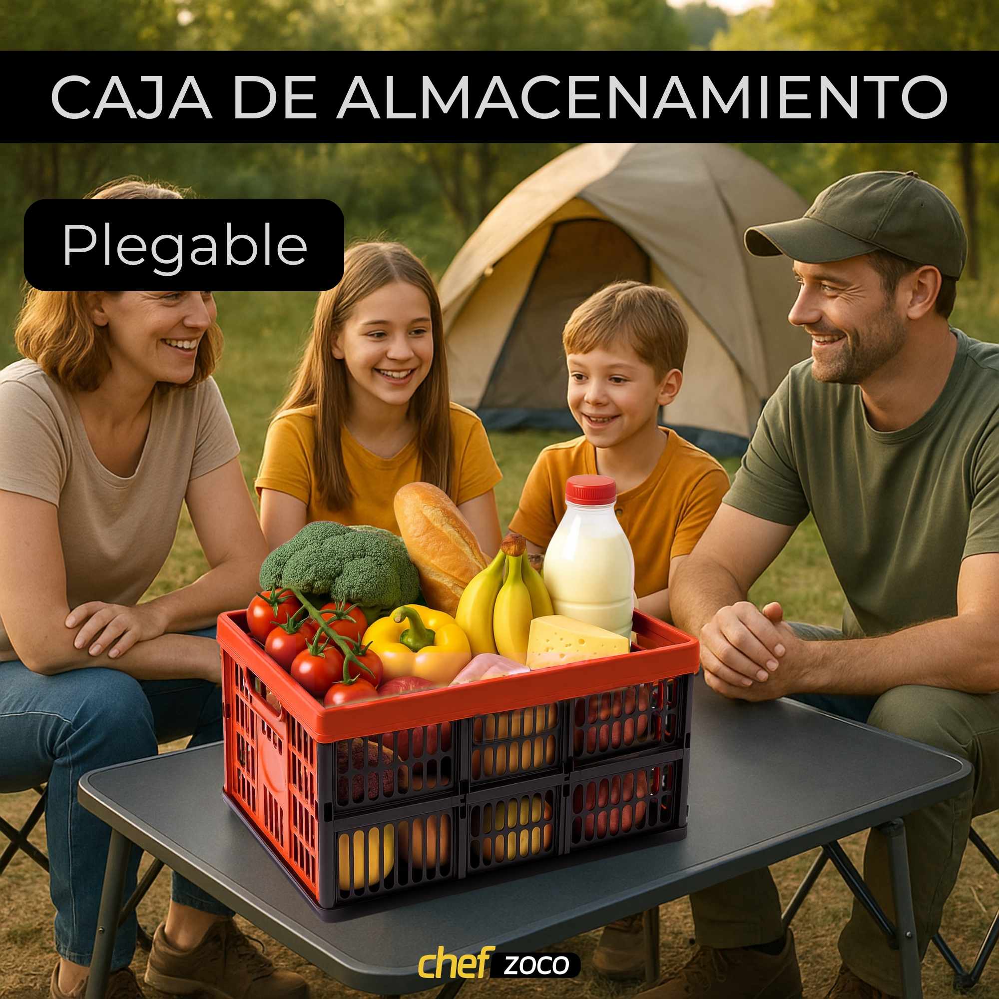 Caja plegable con asas plastico 32 Litros rojo y negro - imagen 2