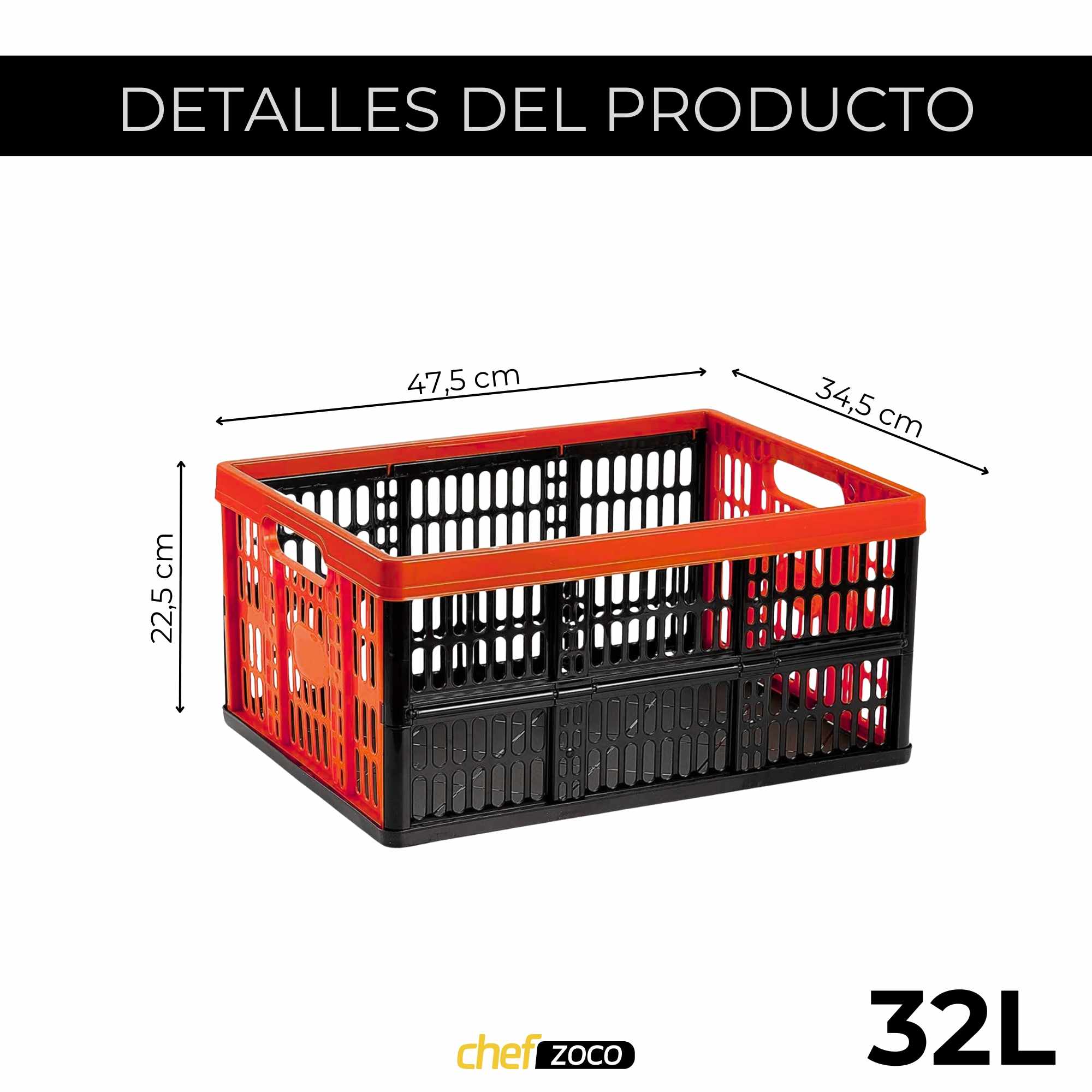Caja plegable con asas plastico 32 Litros rojo y negro - imagen 5
