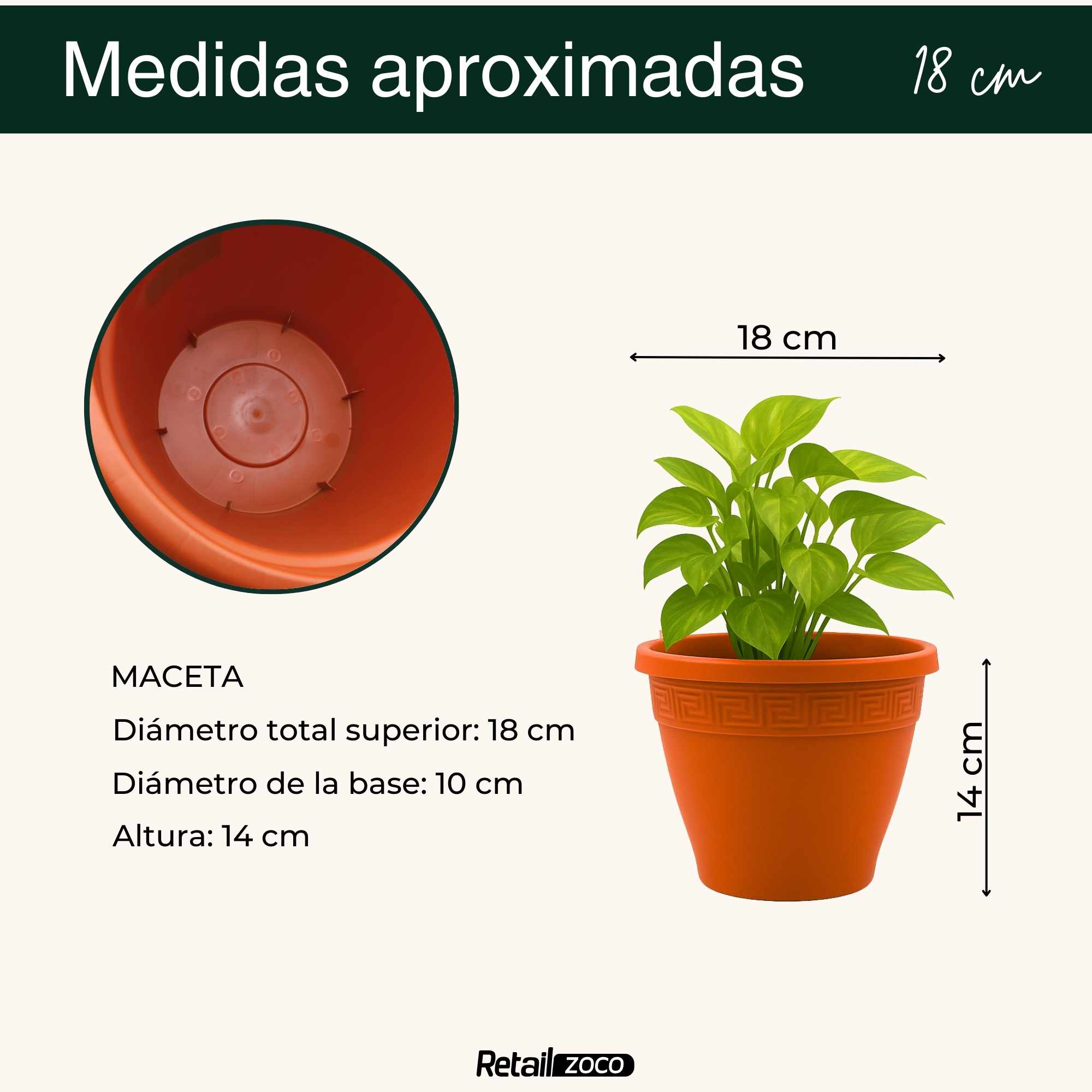 Macetero redondo de plastico 18 cm Terracota - imagen 4