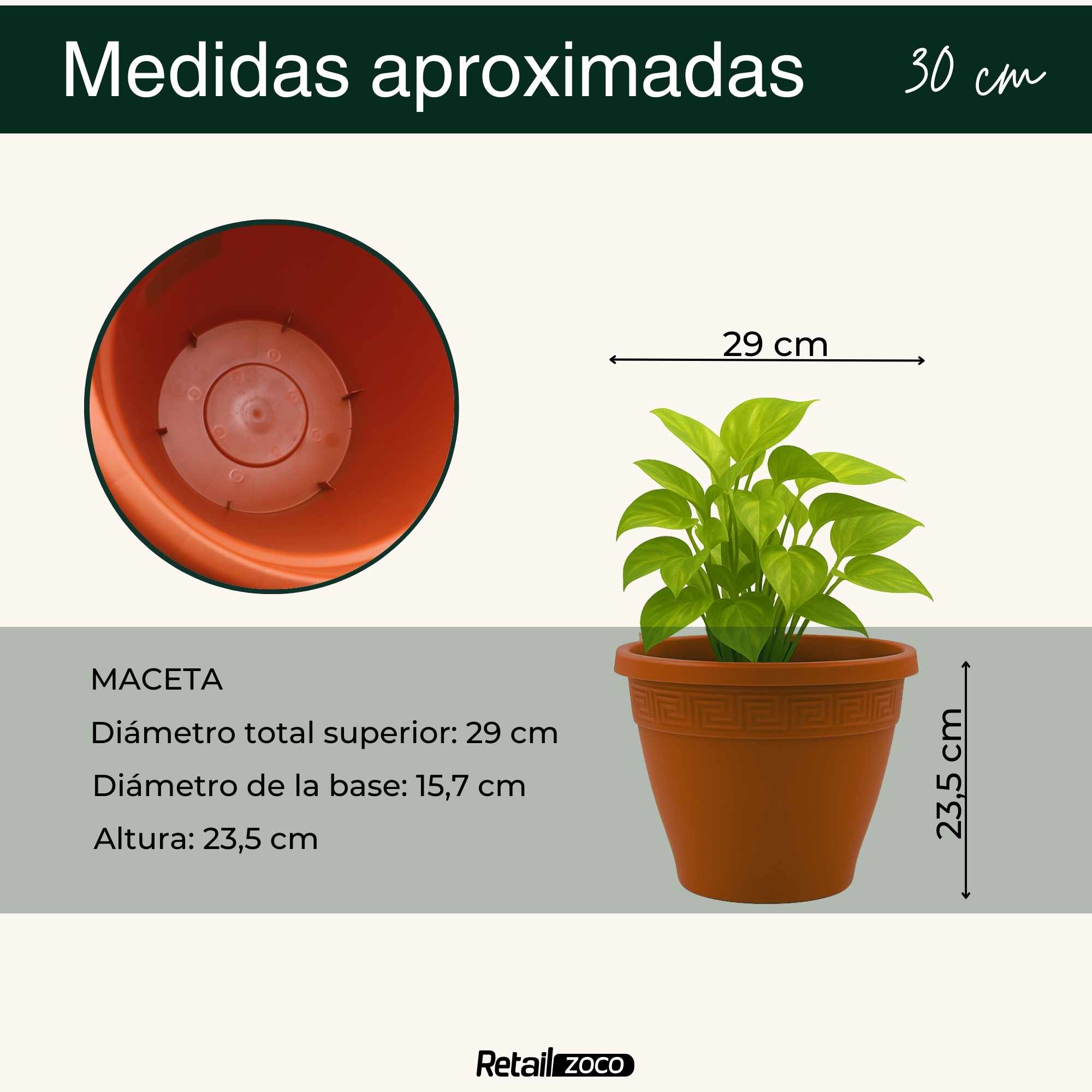 Macetero redondo de plastico 30 cm Terracota - imagen 4