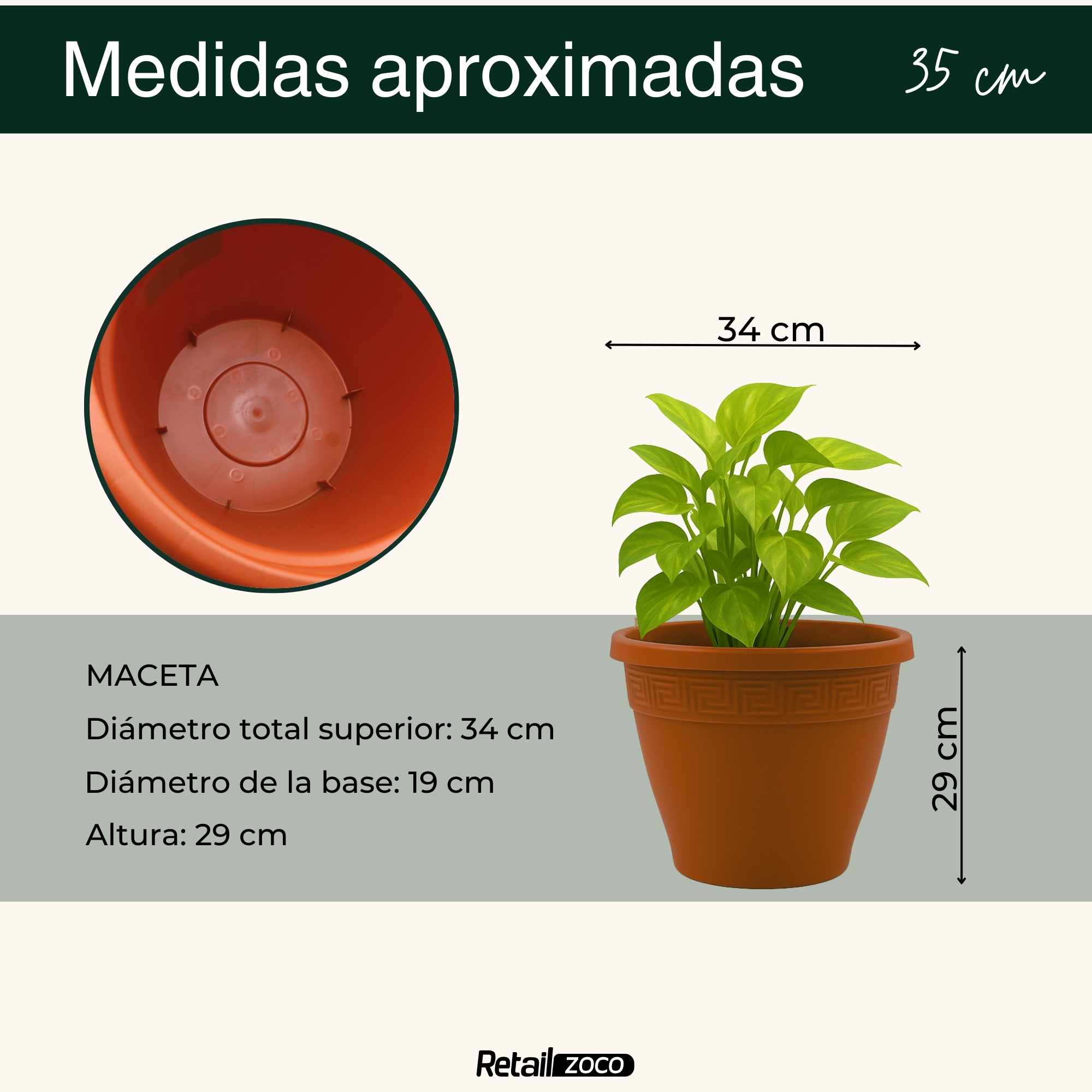 Macetero redondo de plastico 35 cm Terracota - imagen 4