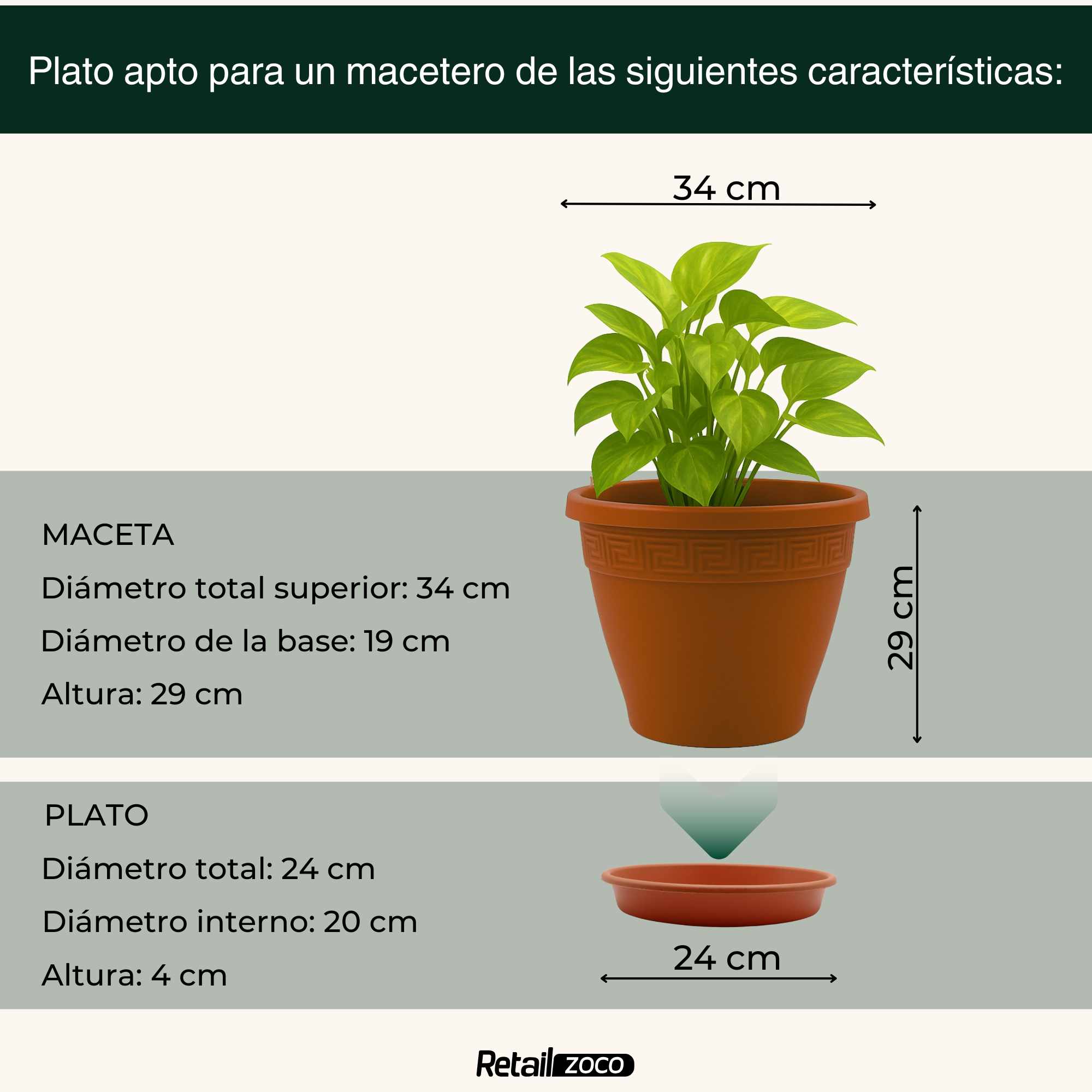 Plato de maceta Terracota apto para maceta de 35 cm - imagen 3