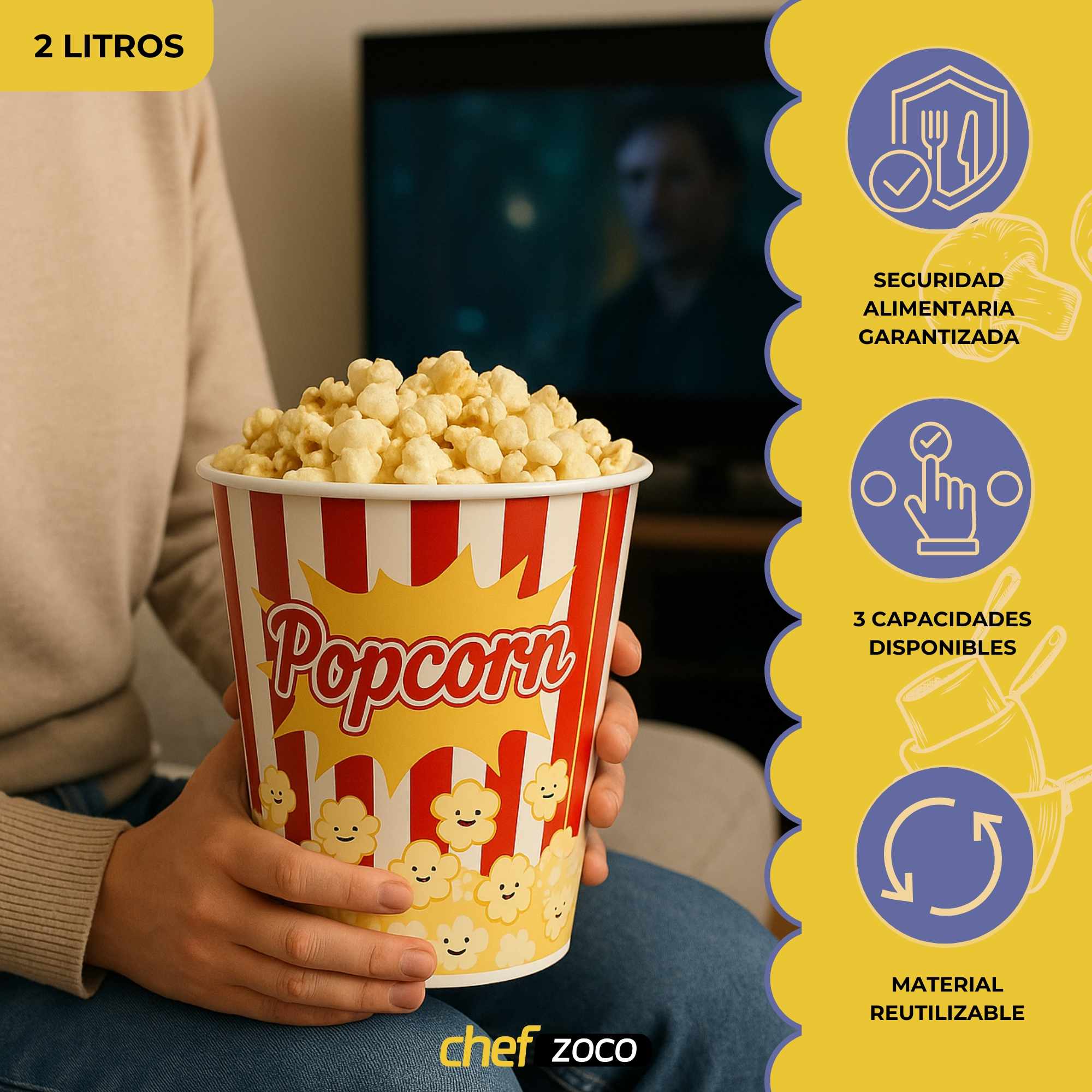 Cubo Palomitas de plástico 2 Litros - imagen 3