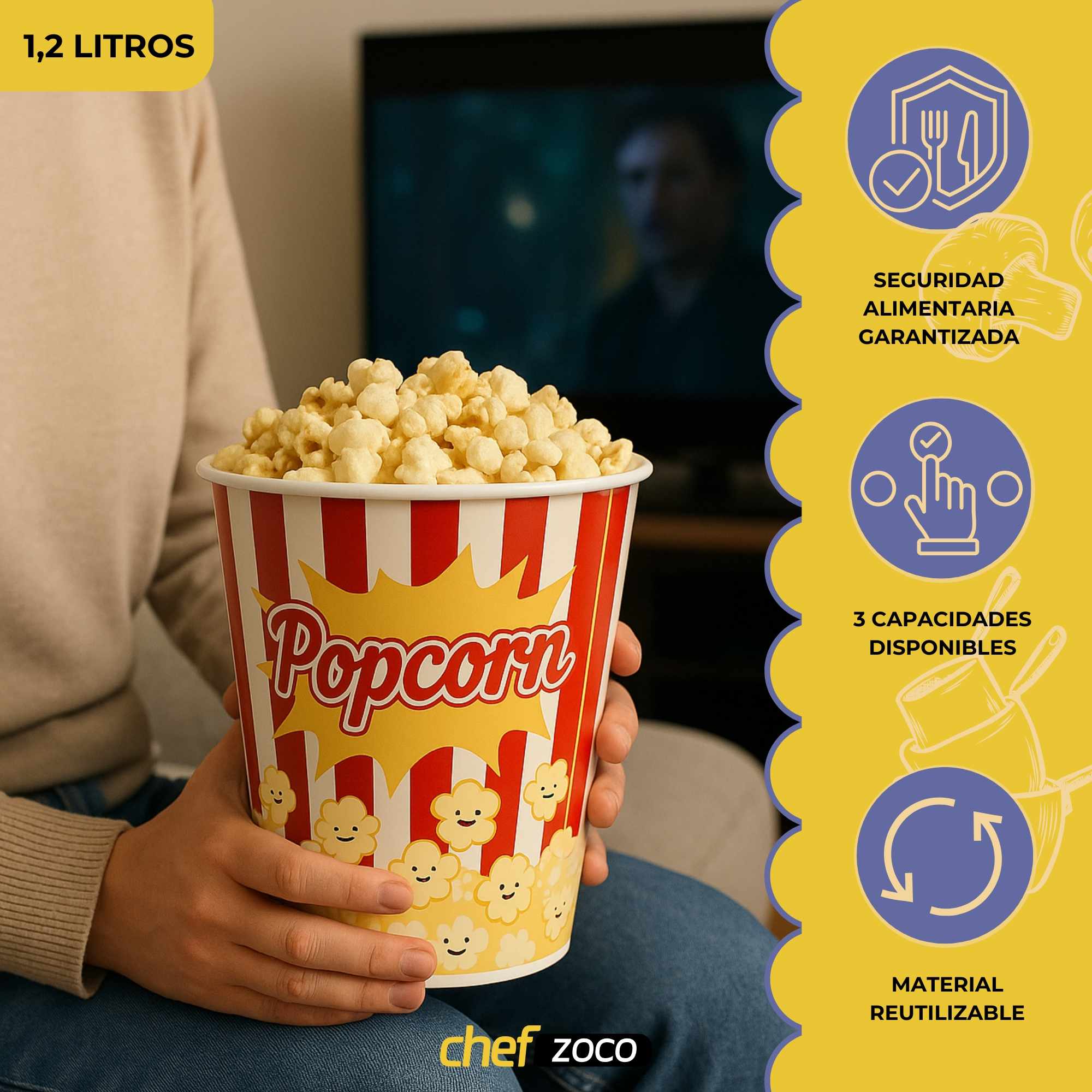 Cubo Palomitas de plástico 1.2 Litros - imagen 3