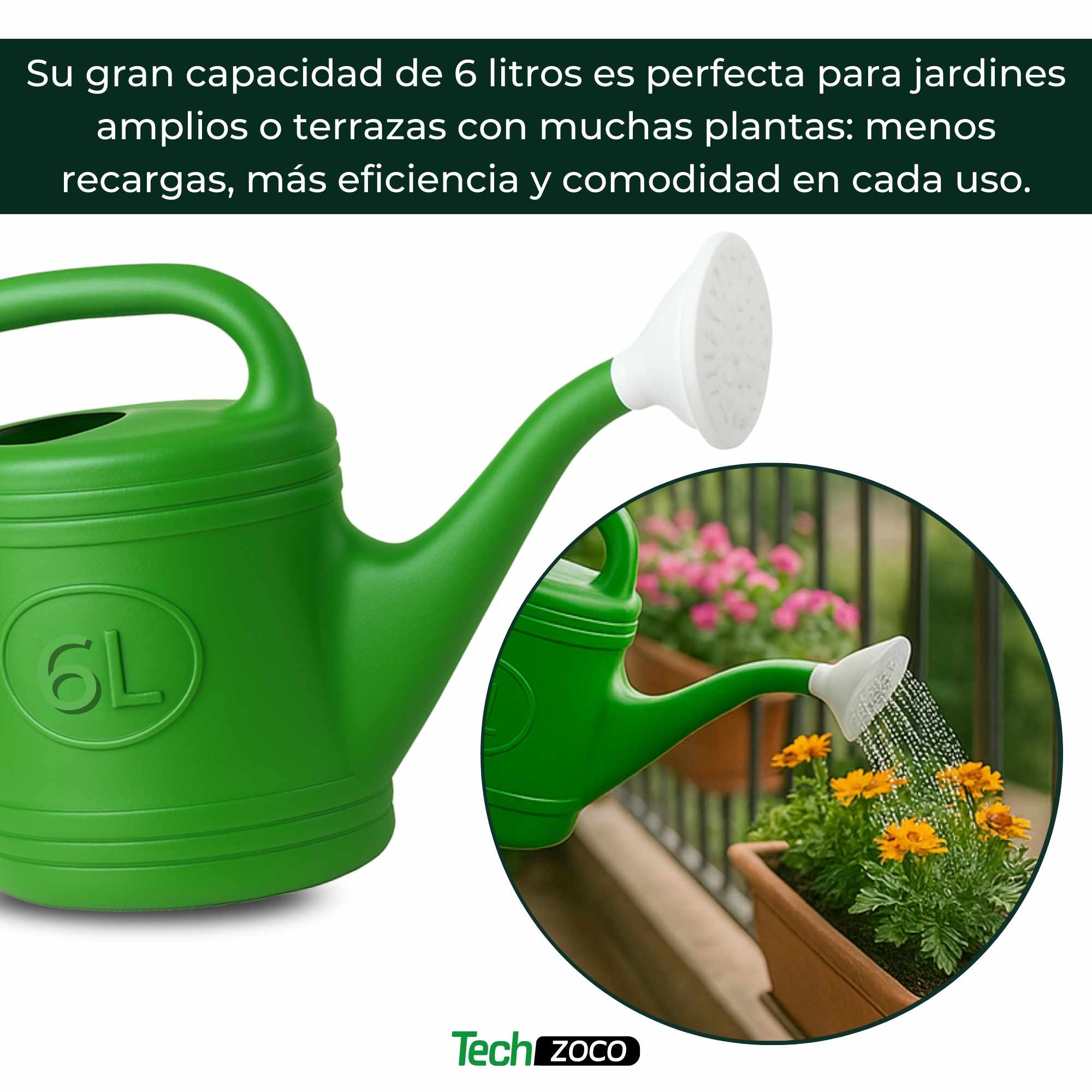 Regadera de plastico 6 Litros Verde - imagen 5