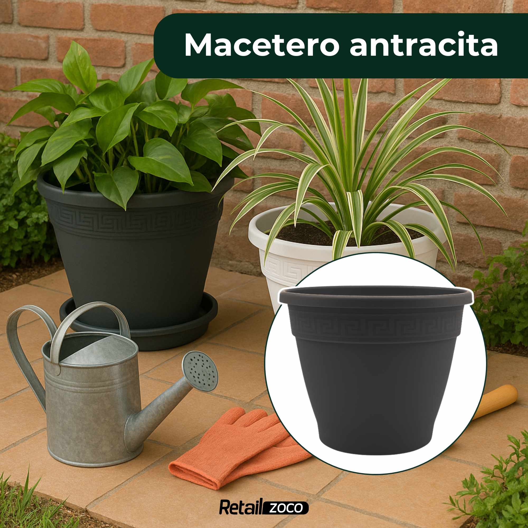 Macetero redondo de plastico 18 cm Antracita - imagen 2