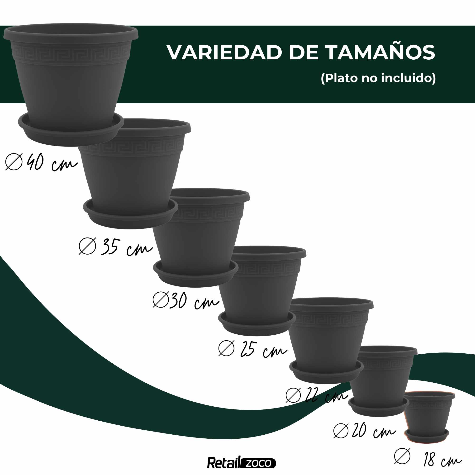 Macetero redondo de plastico 25 cm Antracita - imagen 6