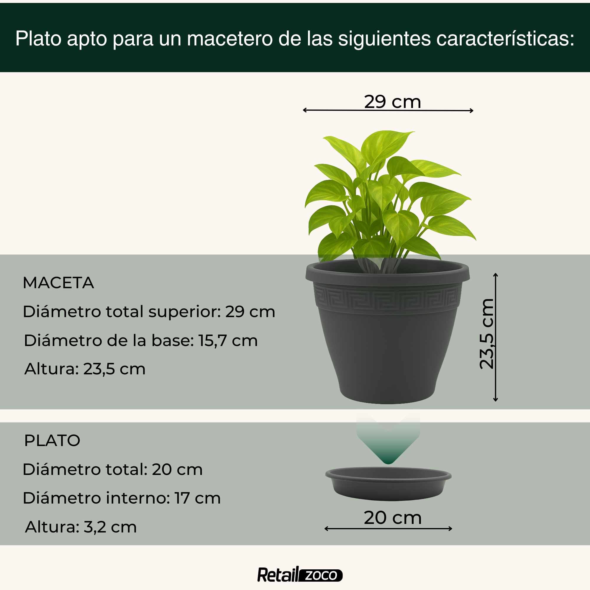 Plato de maceta Antracita apto para maceta de 30 cm - imagen 3