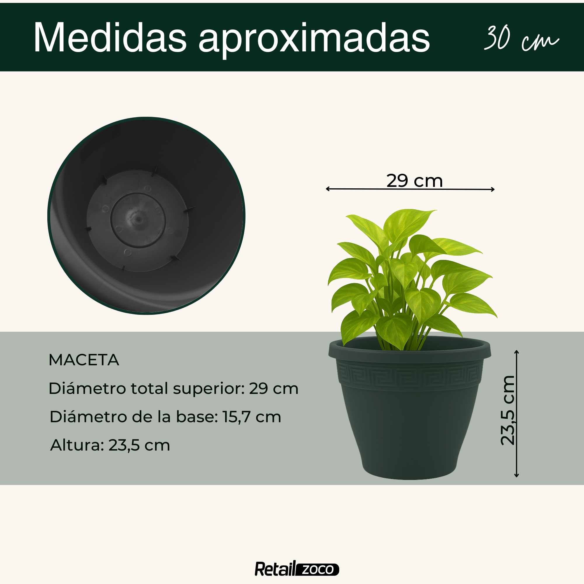 Macetero redondo de plastico 30 cm Antracita - imagen 4
