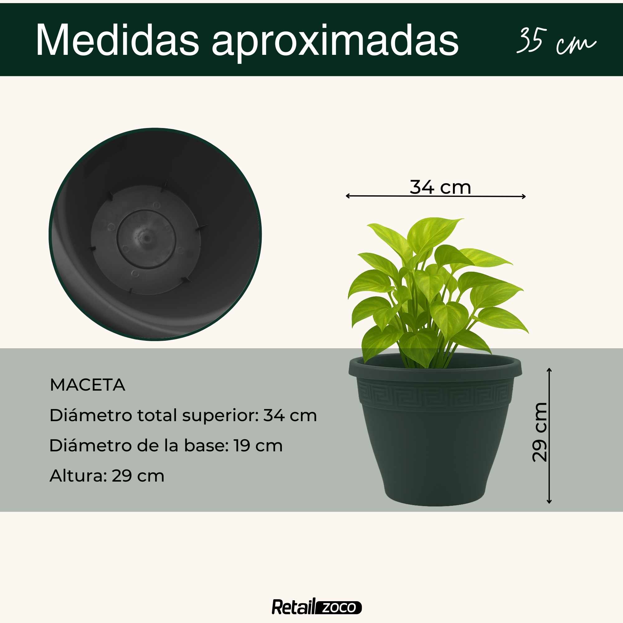 Macetero redondo de plastico 35 cm Antracita - imagen 4