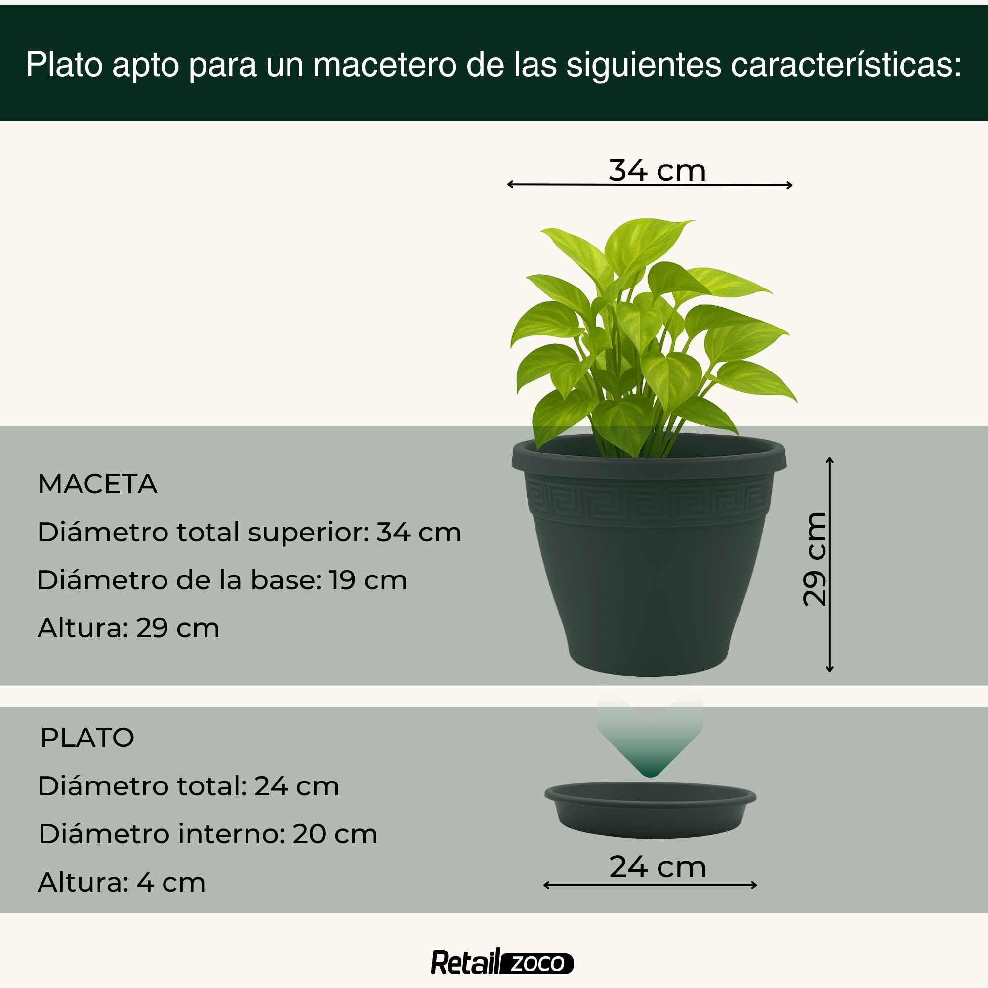 Plato de maceta Antracita apto para maceta de 35 cm - imagen 3