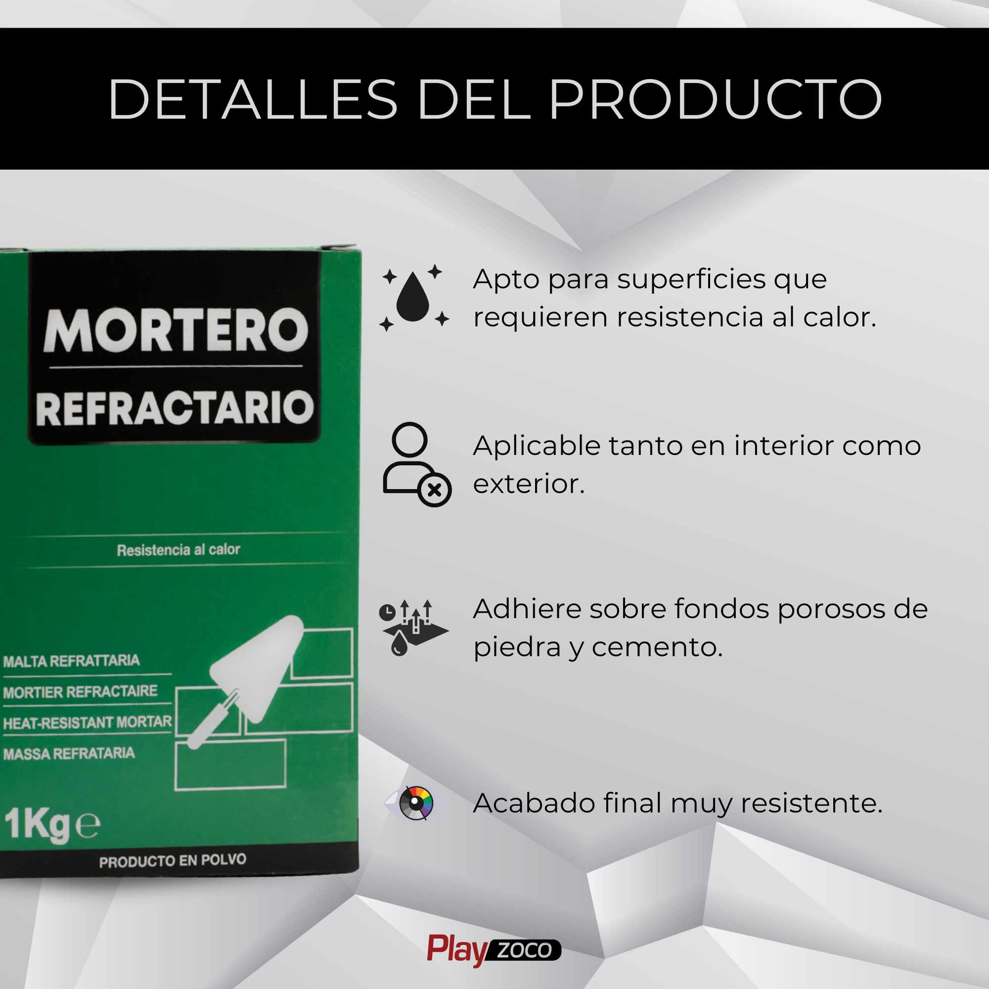 Mortero refractario en polvo color blanco 1 Kg - imagen 3