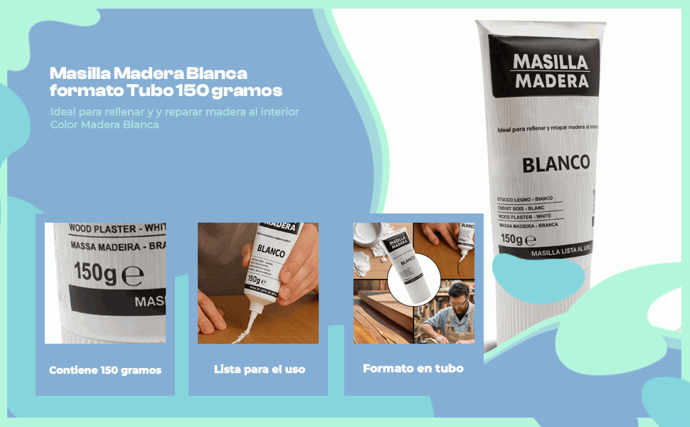 Banner - Masilla madera blanca en tubo 150 gramos