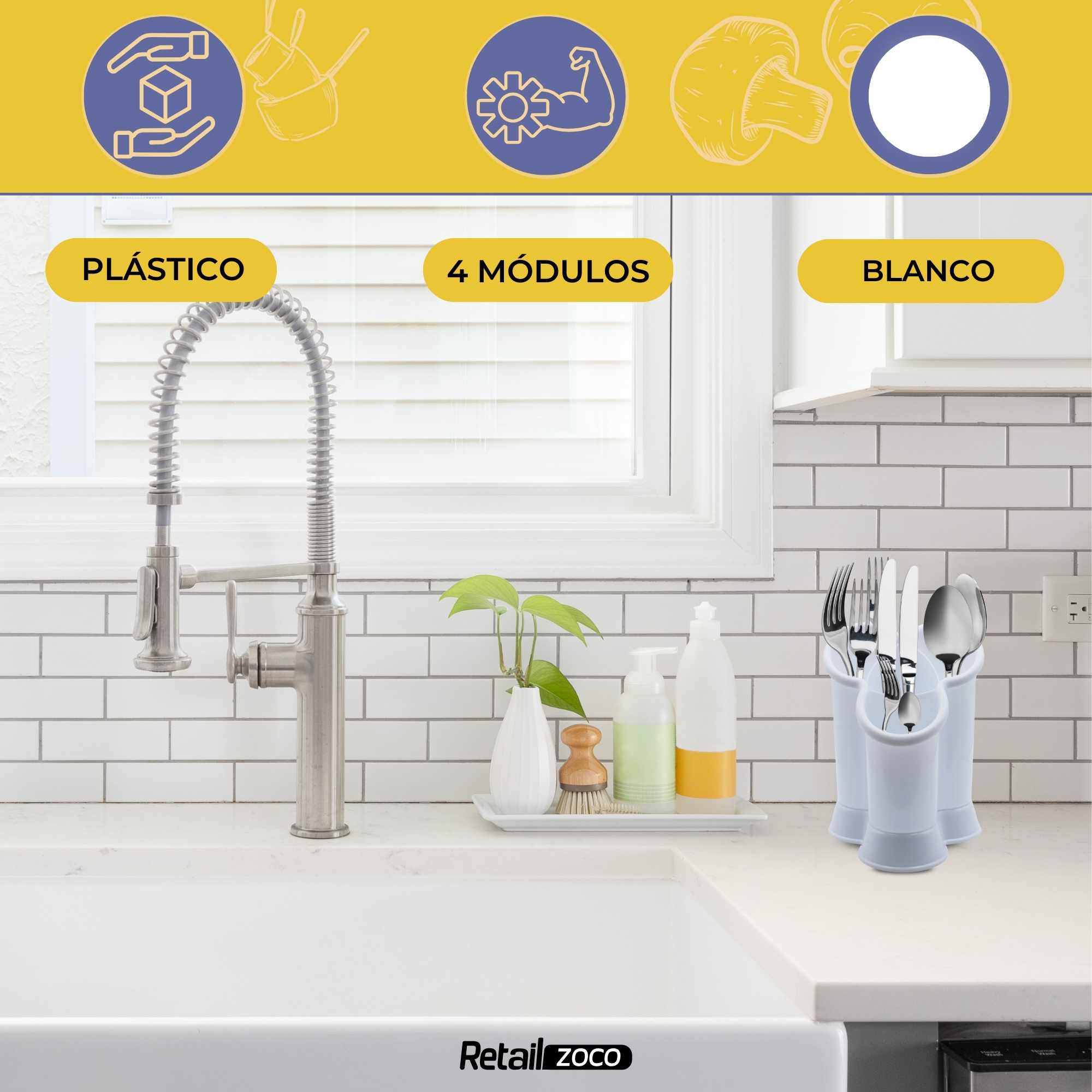 Escurrecubiertos trebol de plastico clásico blanco - imagen 2