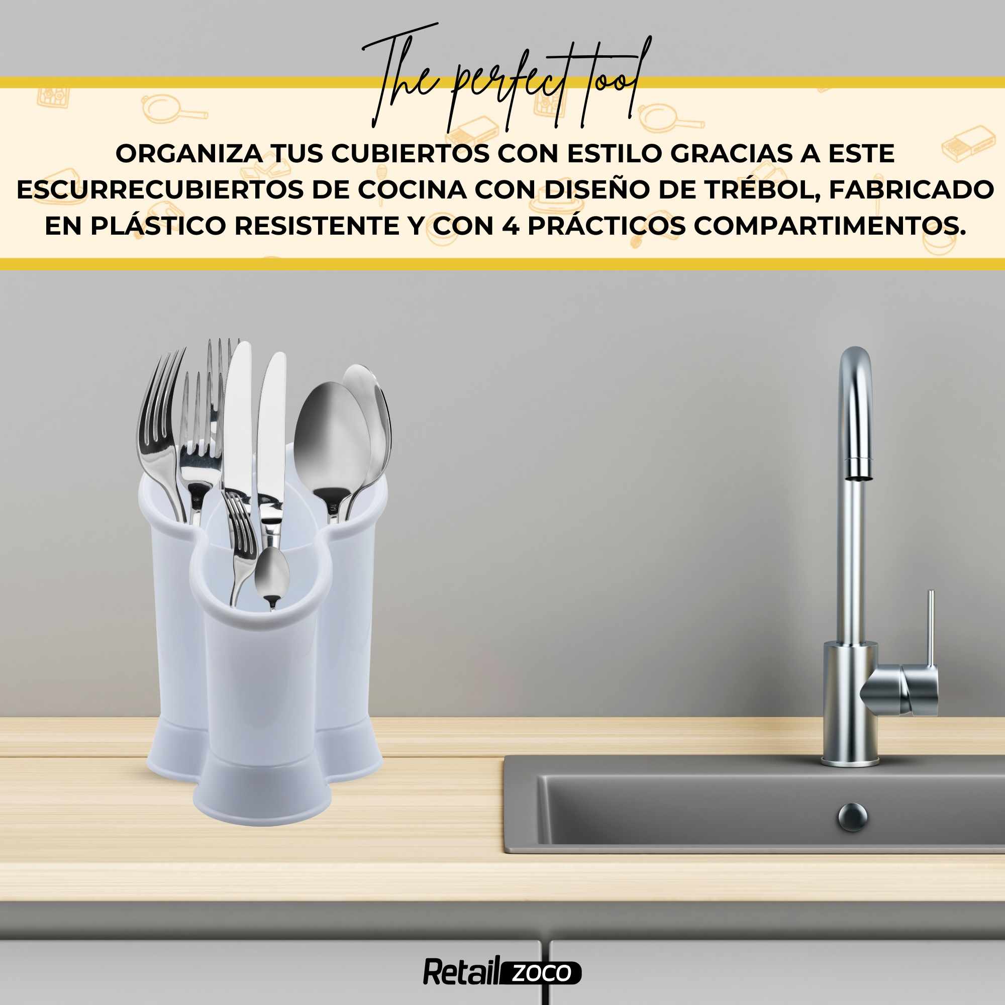 Escurrecubiertos trebol de plastico clásico blanco - imagen 6