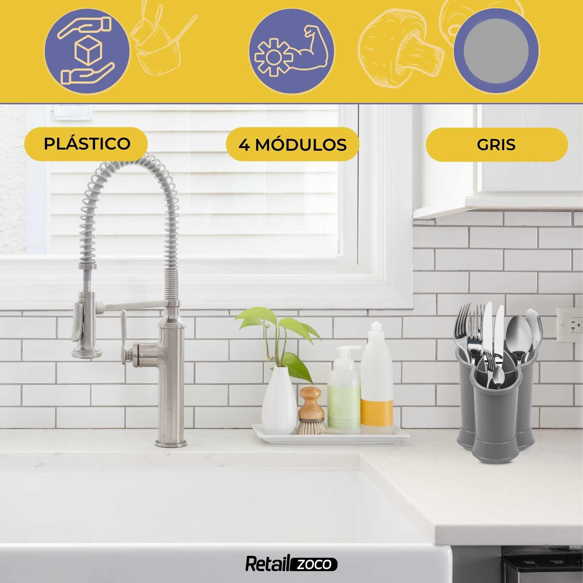 Escurrecubiertos trebol de plastico clásico gris - imagen 2