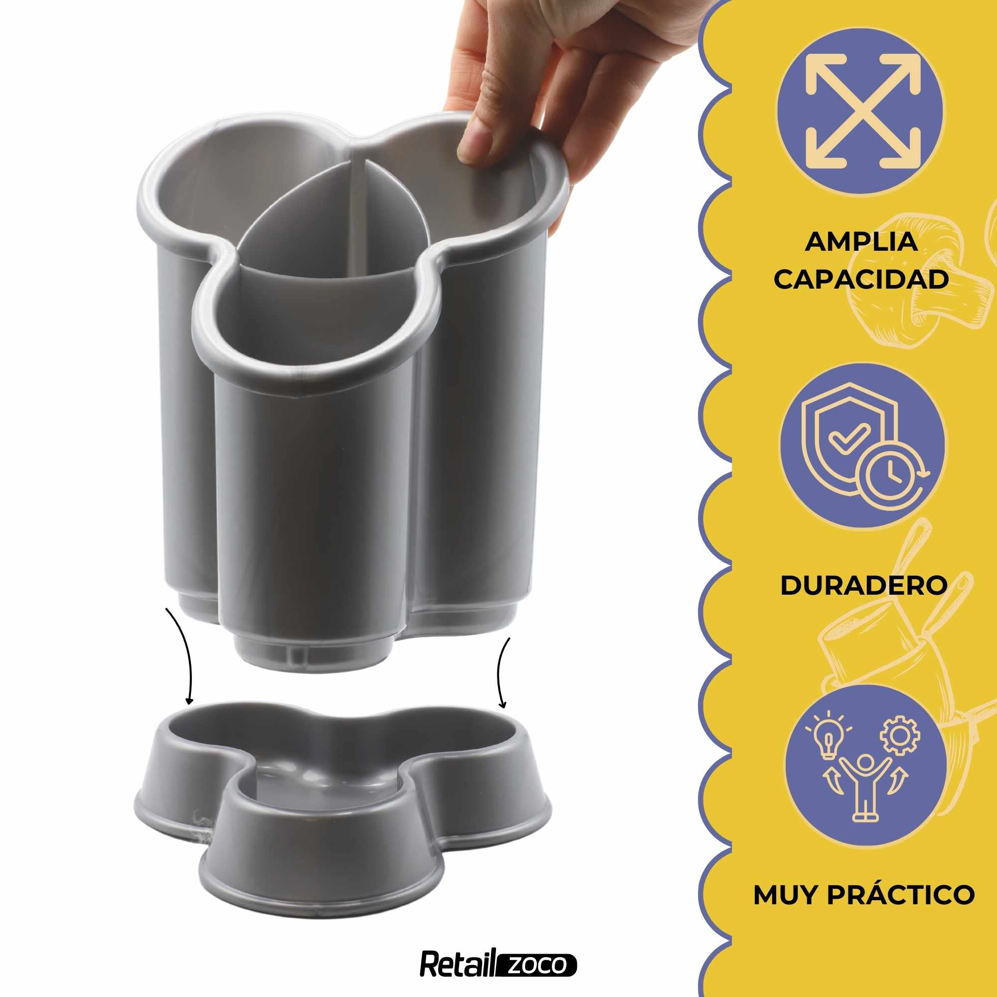 Escurrecubiertos trebol de plastico clásico gris - imagen 4