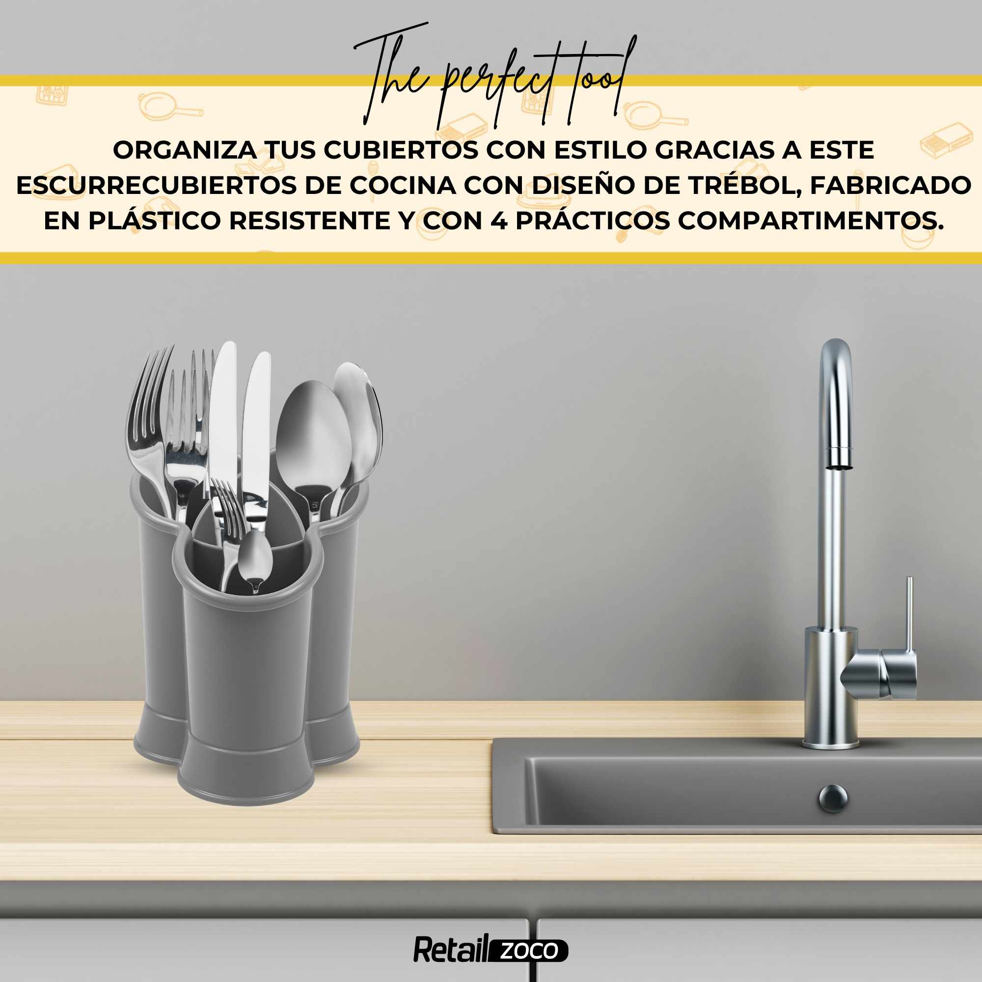 Escurrecubiertos trebol de plastico clásico gris - imagen 6