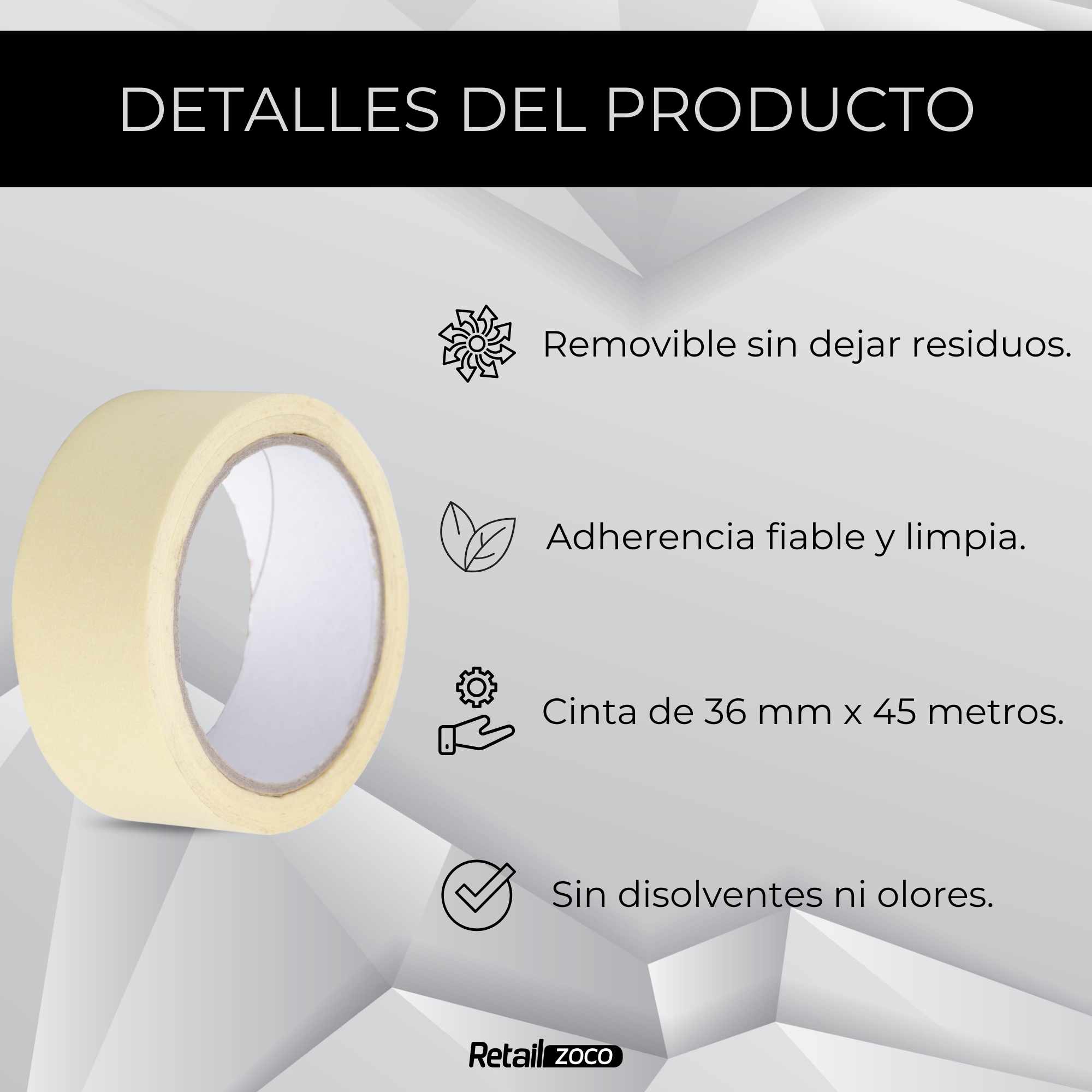 Cinta de carrocero para pintar 36 mm ancho x 45 metros largo Pack 12 uds - imagen 3
