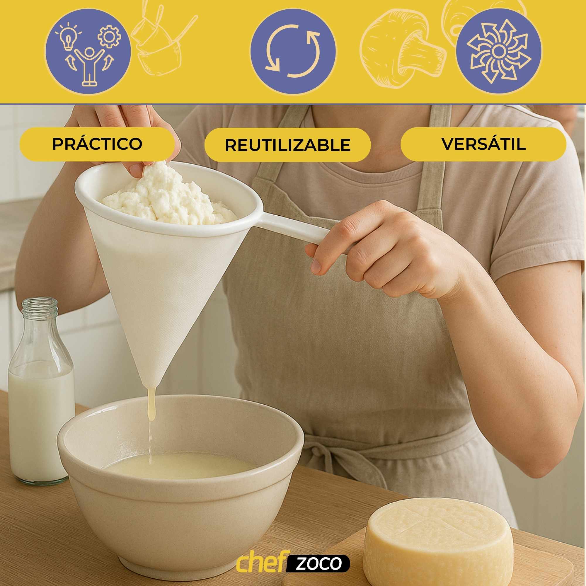 Colador de Cocina Multiuso de Tela 12 cm mango plastico - imagen 2