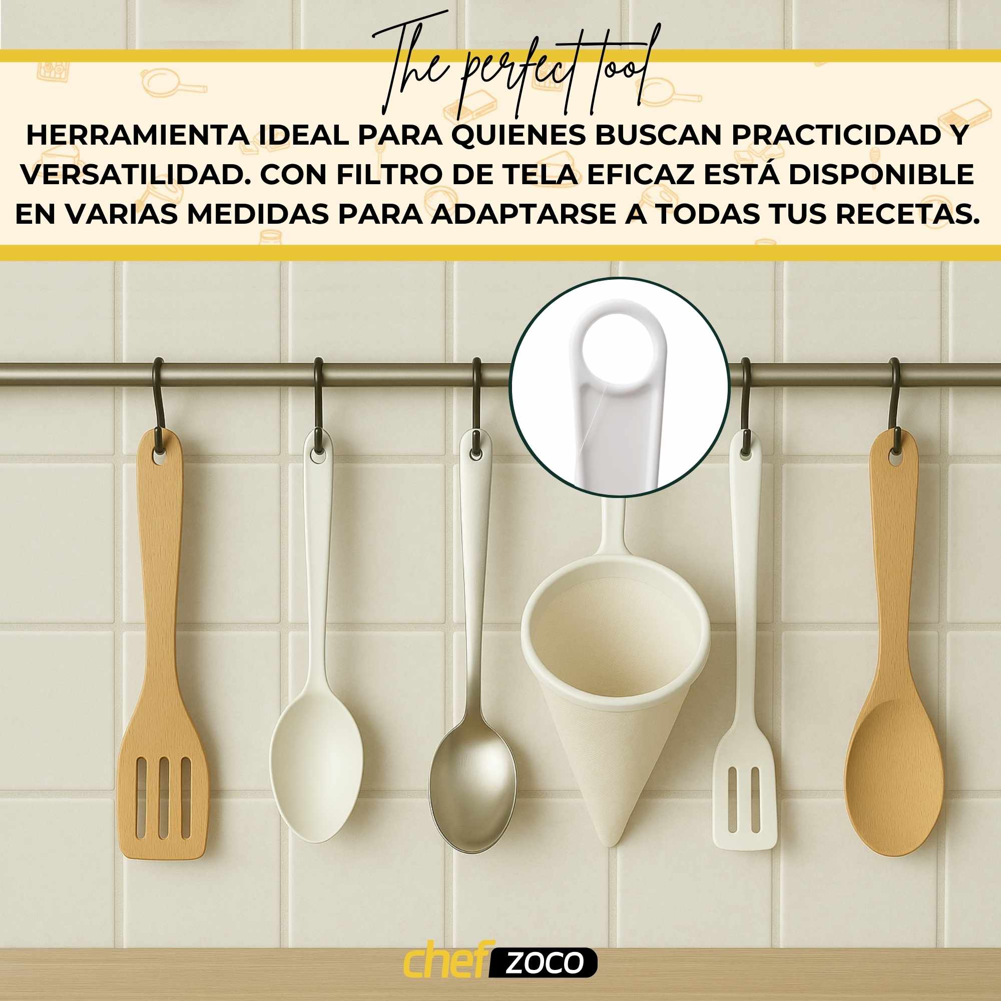 Colador de Cocina Multiuso de Tela 14 cm mango plastico - imagen 5