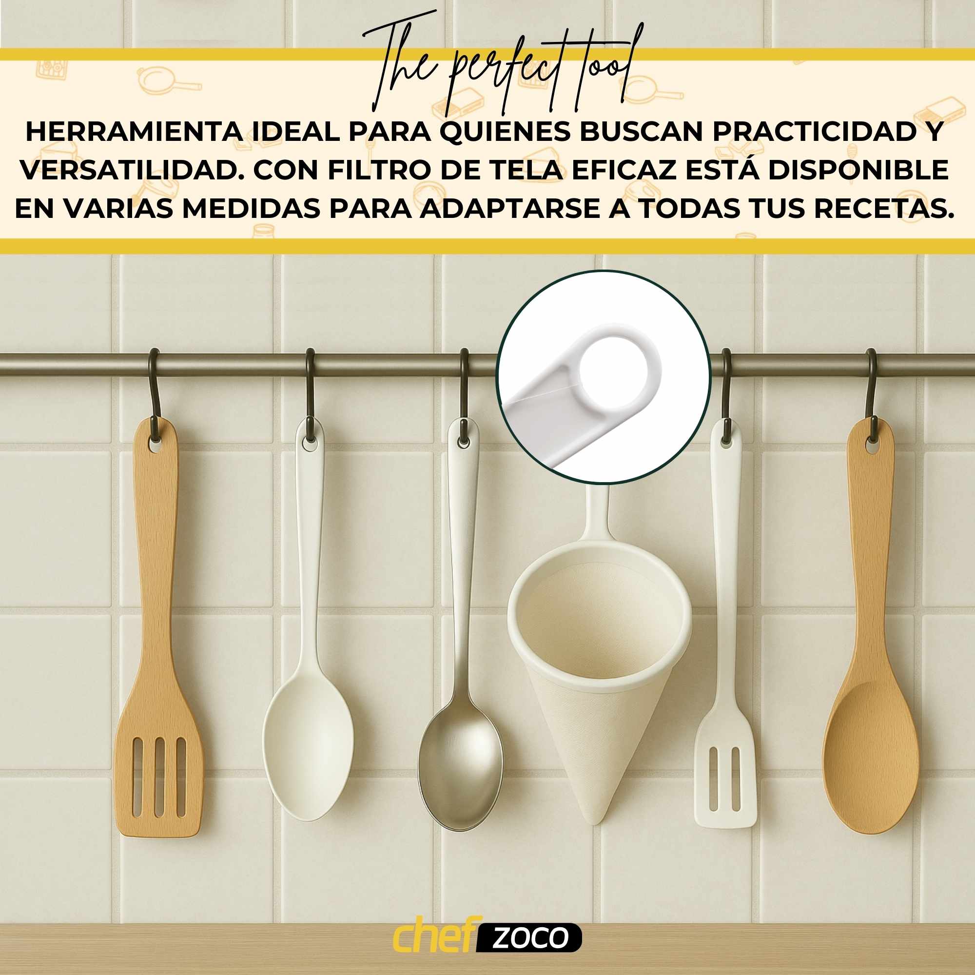 Colador de Cocina Multiuso de Tela 20 cm mango plastico - imagen 5