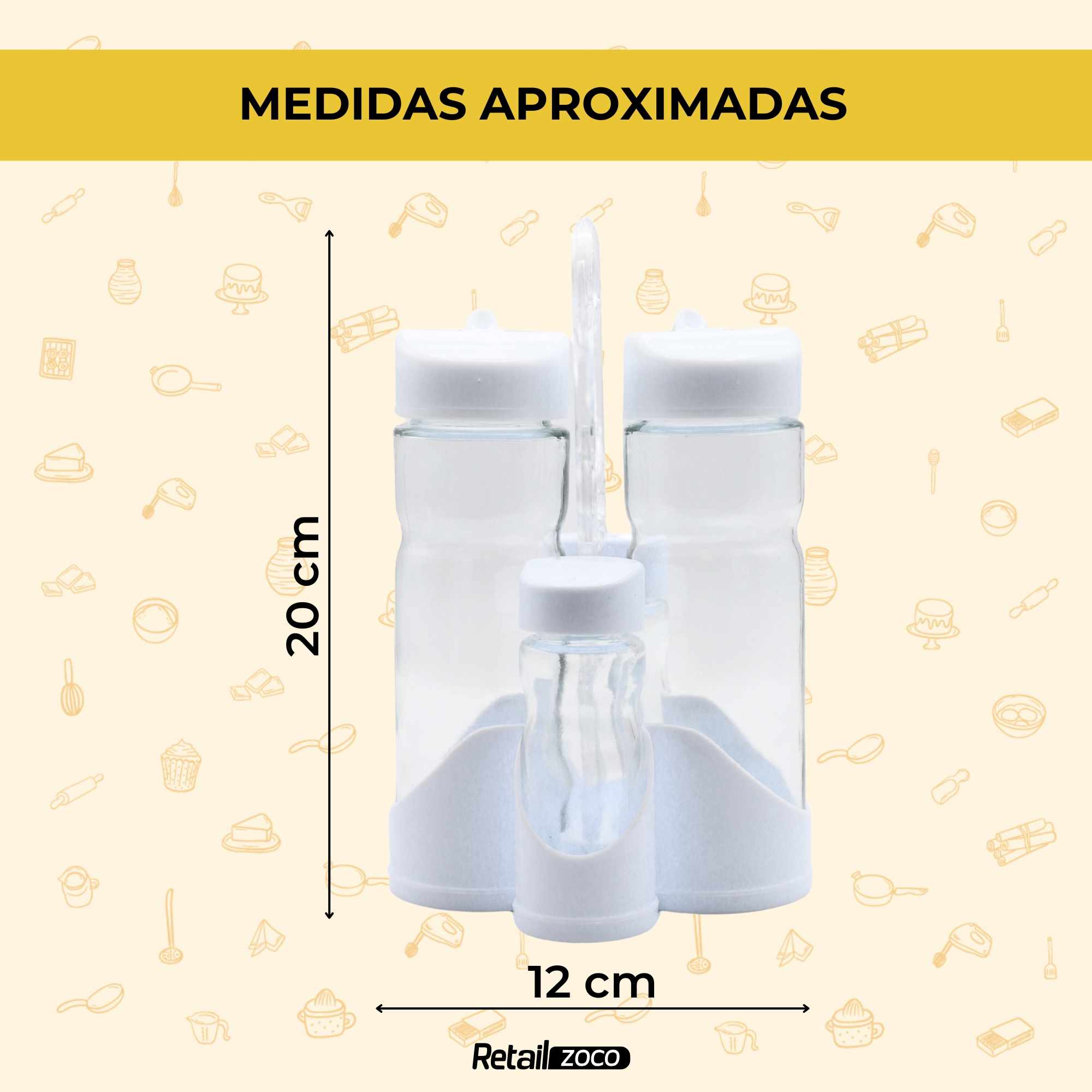 Set de aceitera vinagrera salero y pimentero de vidrio y plástico blanco - imagen 6