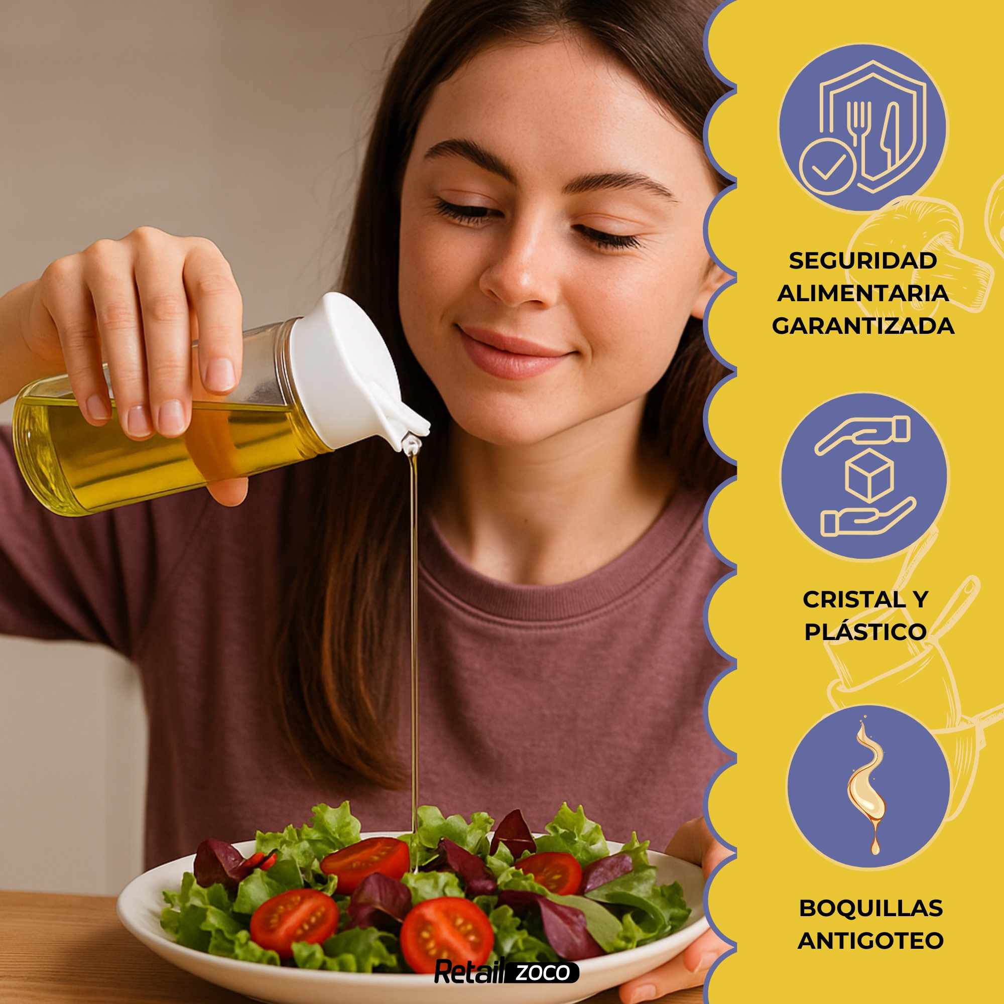 Set de aceitera vinagrera salero y pimentero de vidrio y plástico blanco - imagen 3