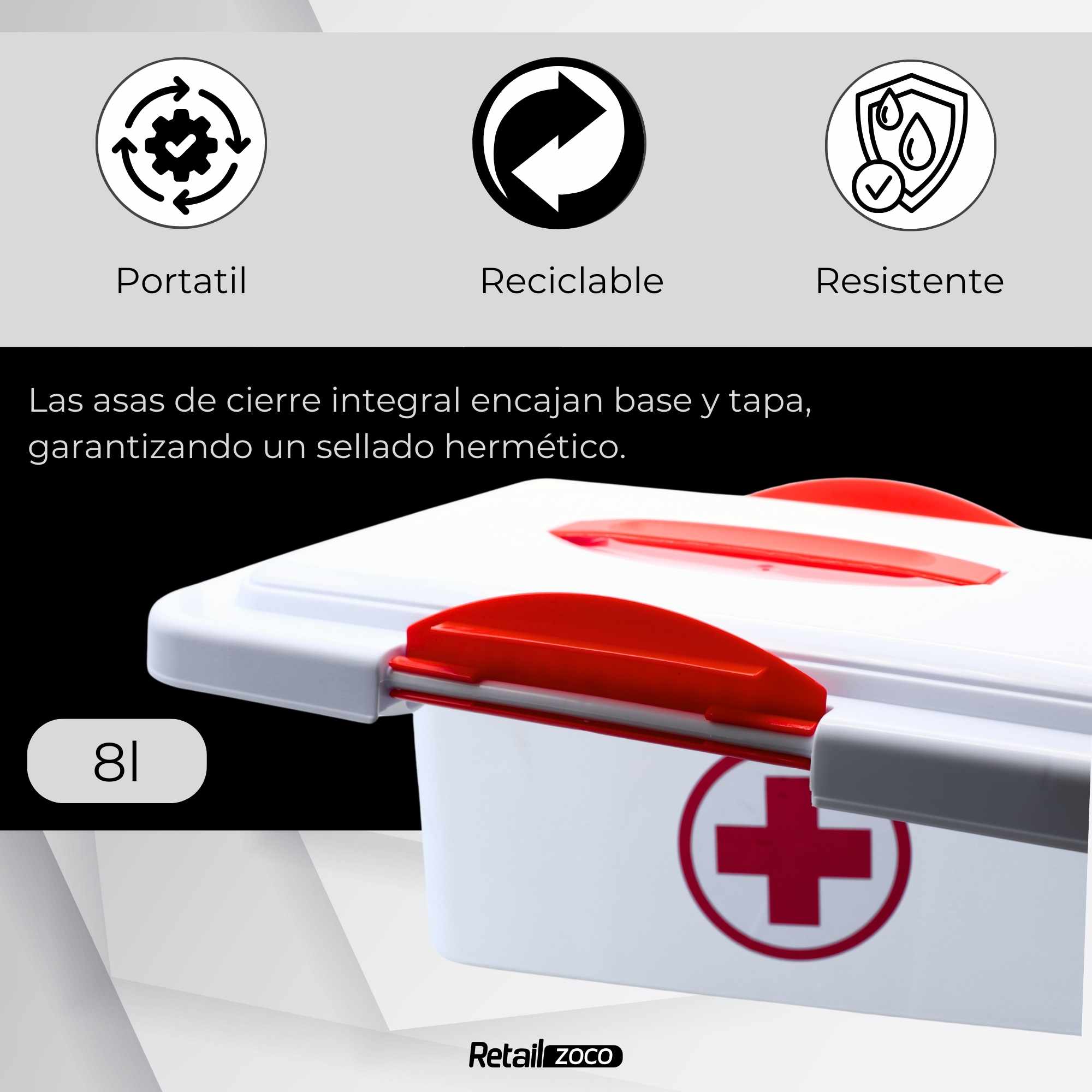 Caja botiquin Primeros Auxilios con Tapa y asa 8 Litros - imagen 4