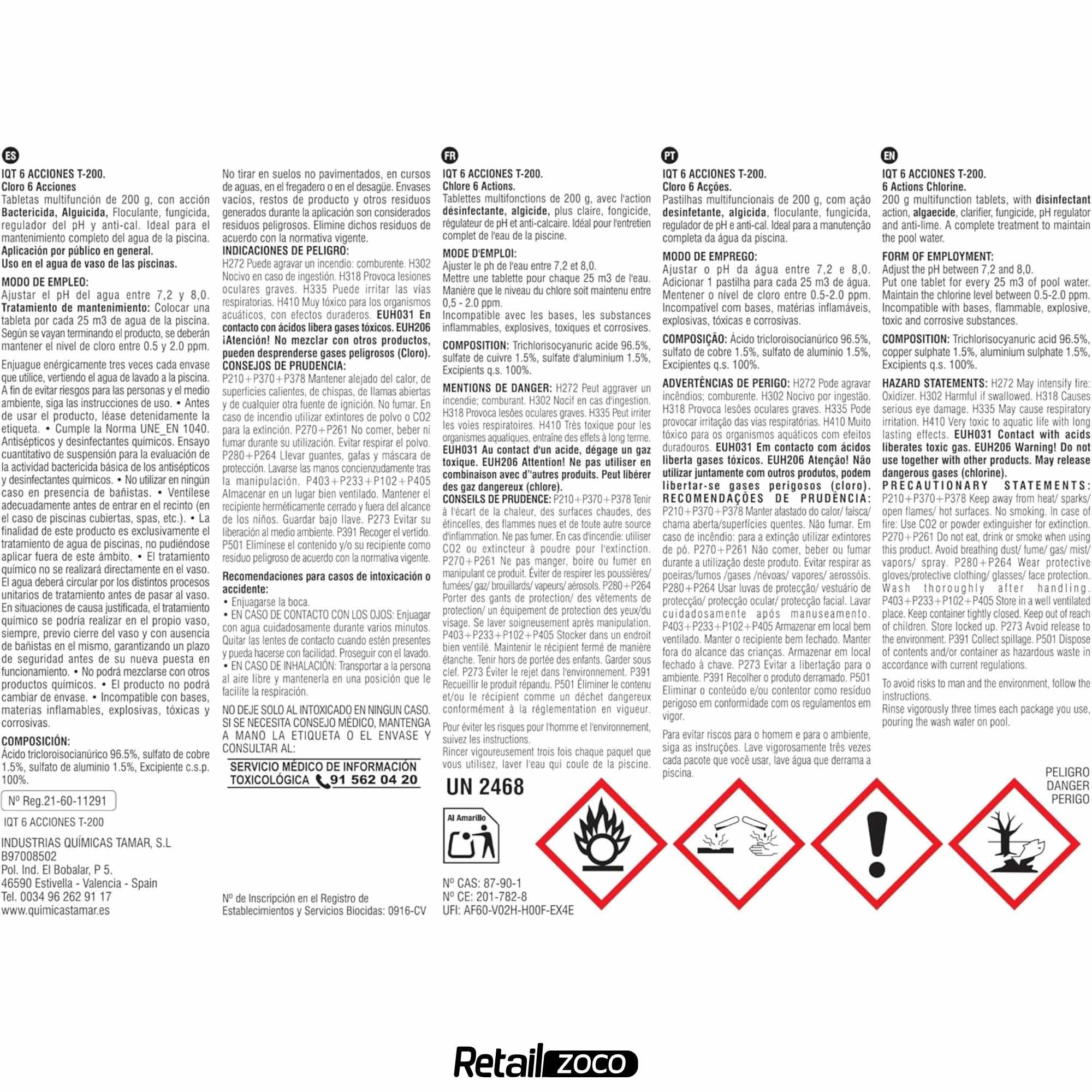 Cloro 6 Acciones en tabletas de 200 gr recuperador de agua 5 Kilos - imagen 5