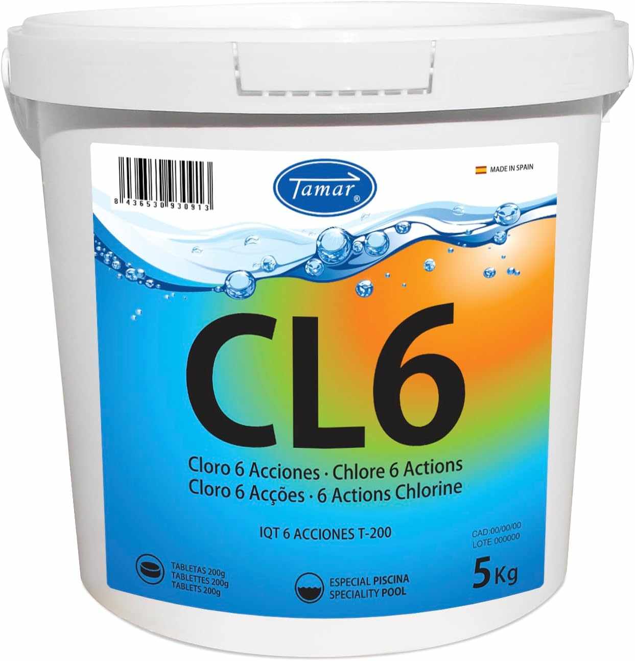 Cloro 6 Acciones en tabletas de 200 gr recuperador de agua 5 Kilos - imagen 1