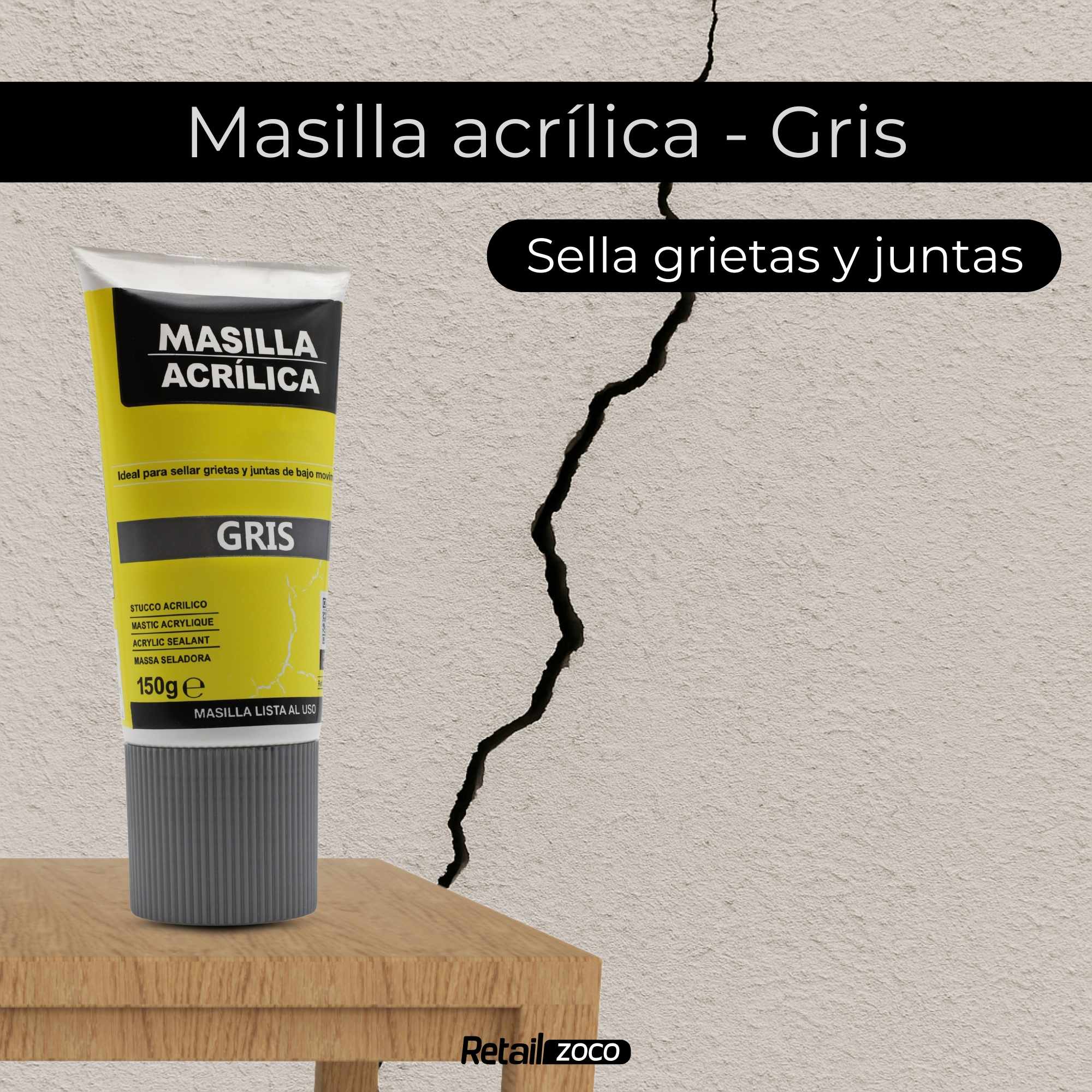 Masilla acrílica gris en tubo 150 gramos - imagen 2