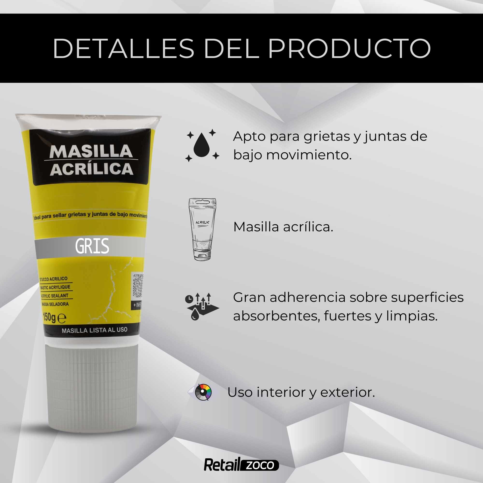 Masilla acrílica gris en tubo 150 gramos - imagen 3