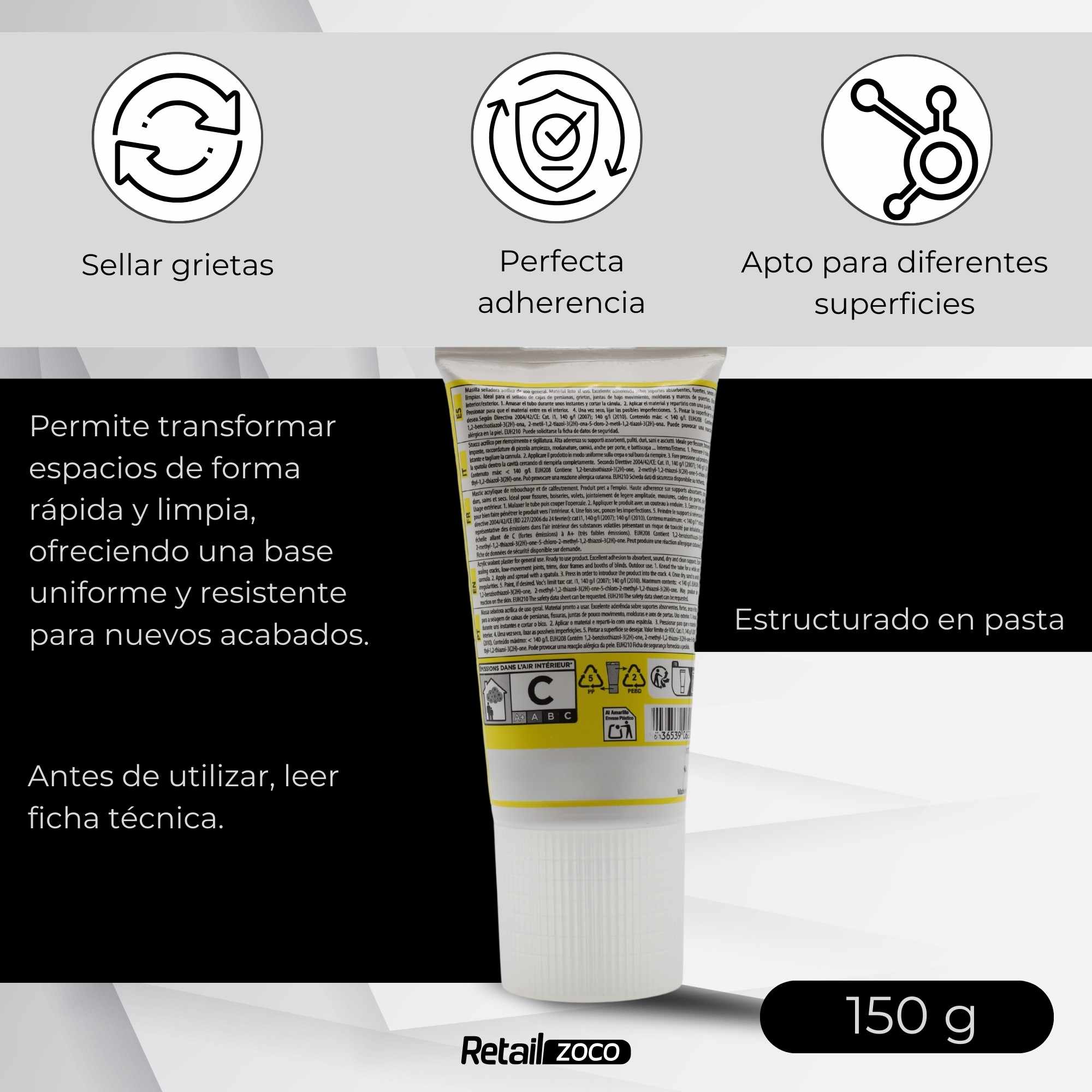 Masilla acrílica gris en tubo 150 gramos - imagen 5