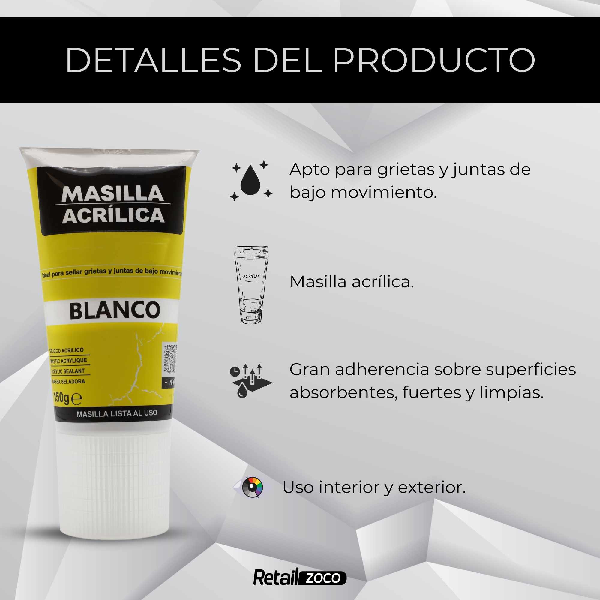 Masilla acrílica blanca en tubo 150 gramos - imagen 3