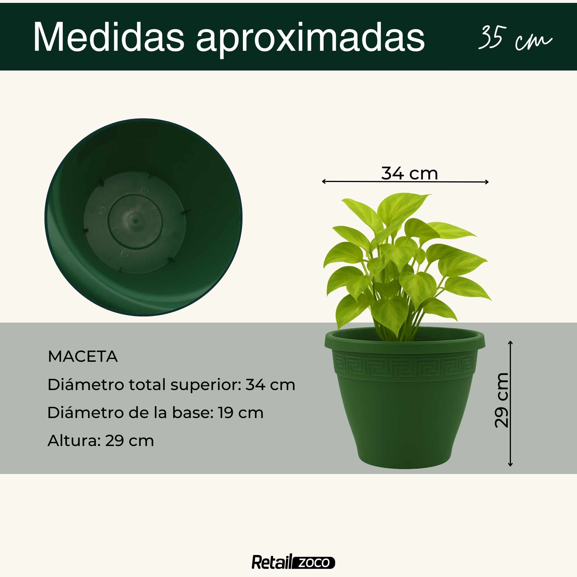 Macetero redondo de plastico 35 cm Verde - imagen 4
