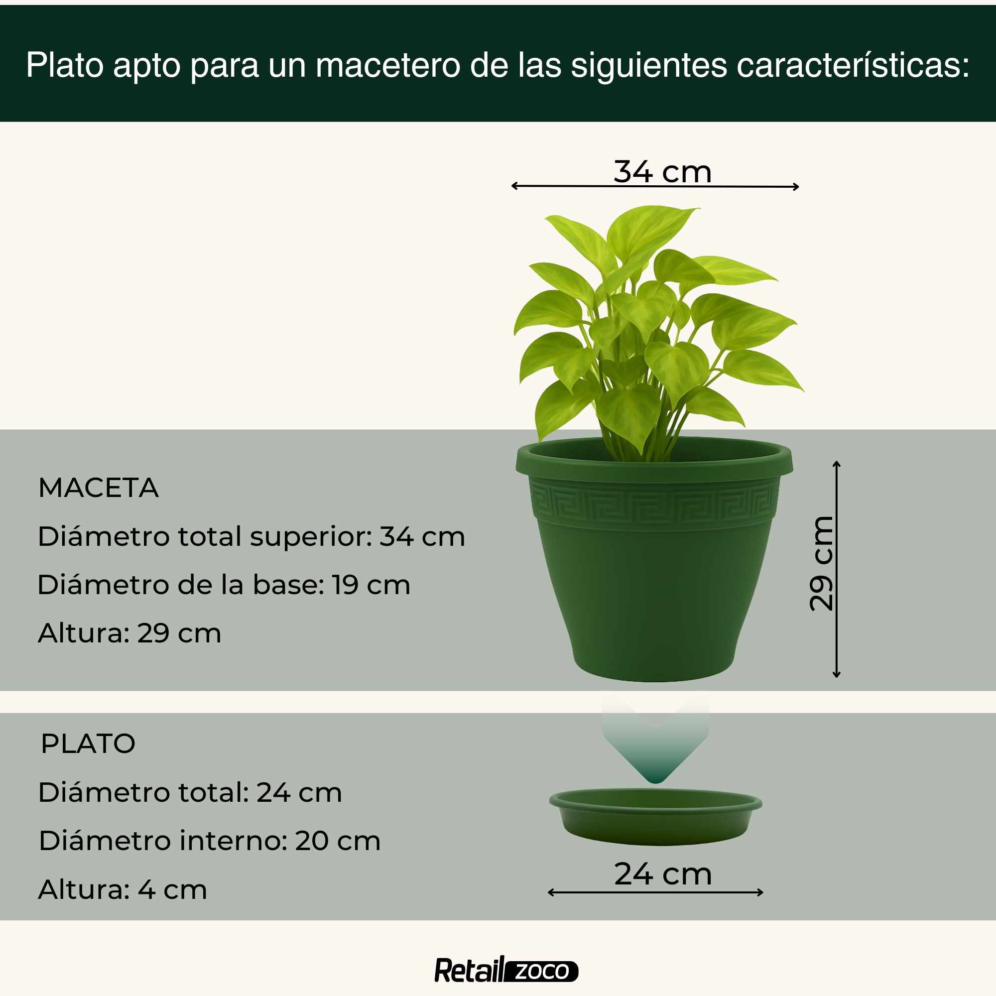 Plato de maceta Verde apto para maceta de 35 cm - imagen 3