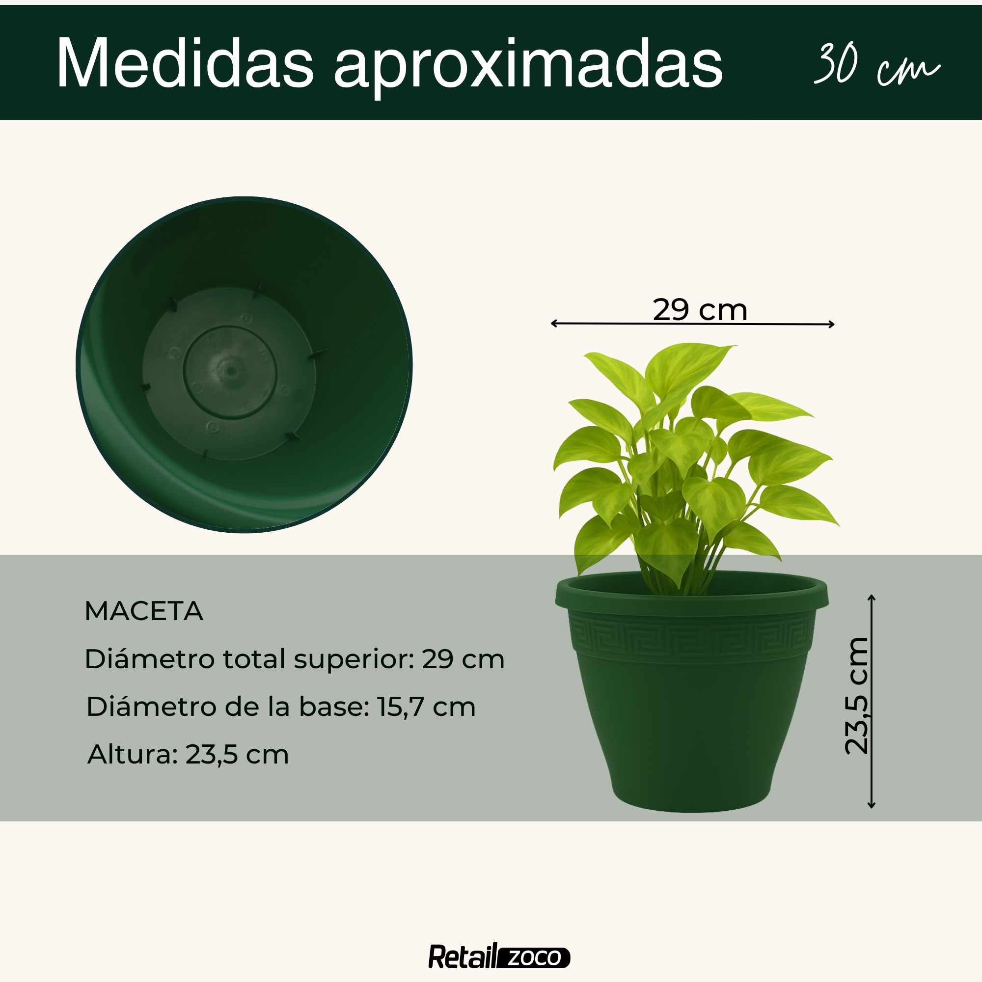 Macetero redondo de plastico 30 cm Verde - imagen 4