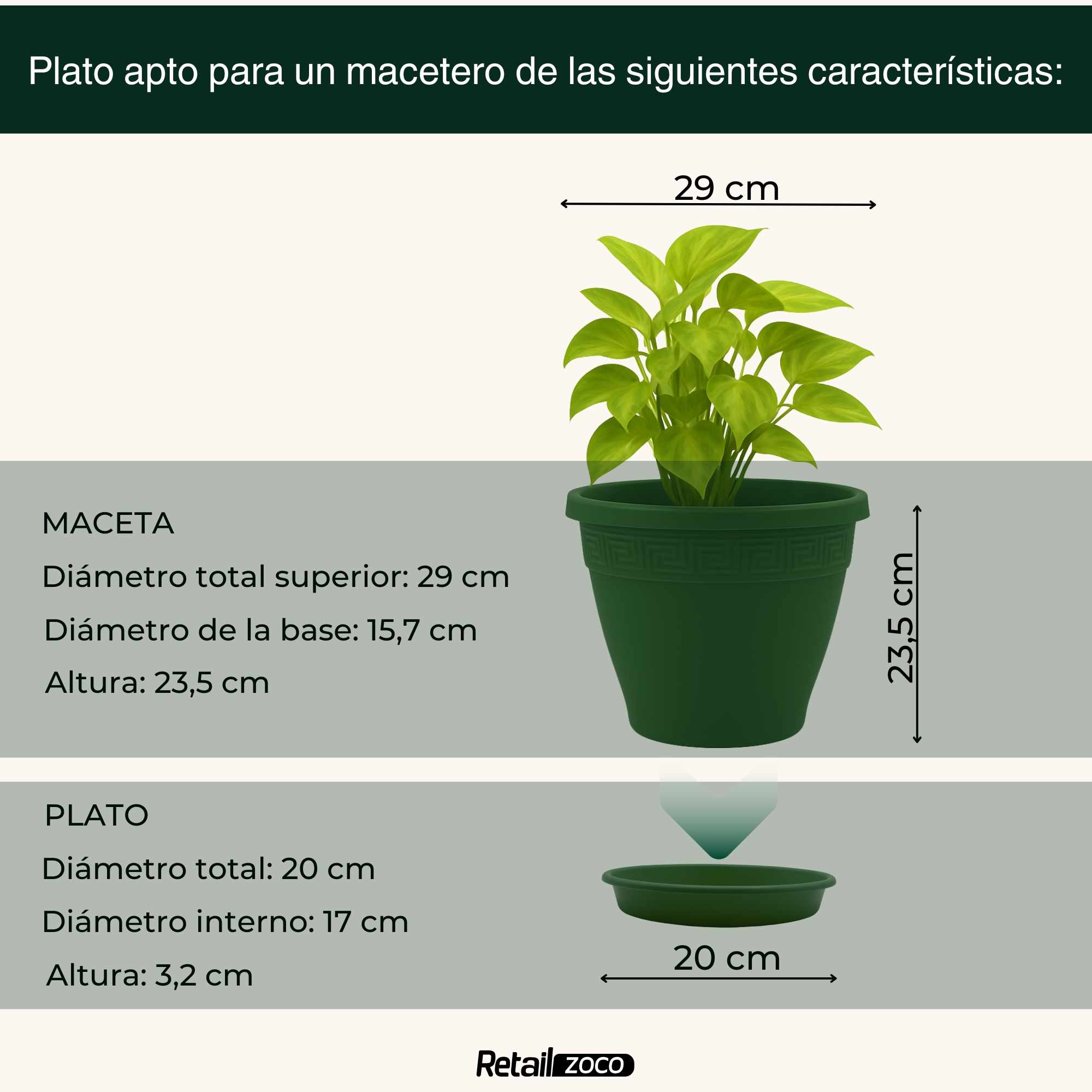 Plato de maceta Verde apto para maceta de 30 cm - imagen 3