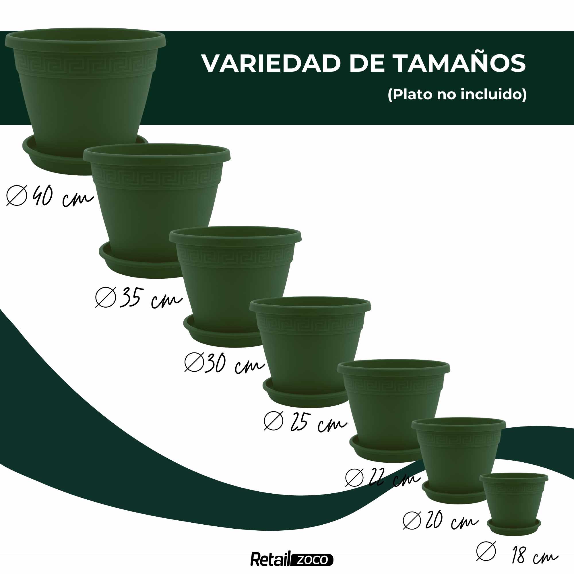 Macetero redondo de plastico 25 cm Verde - imagen 6
