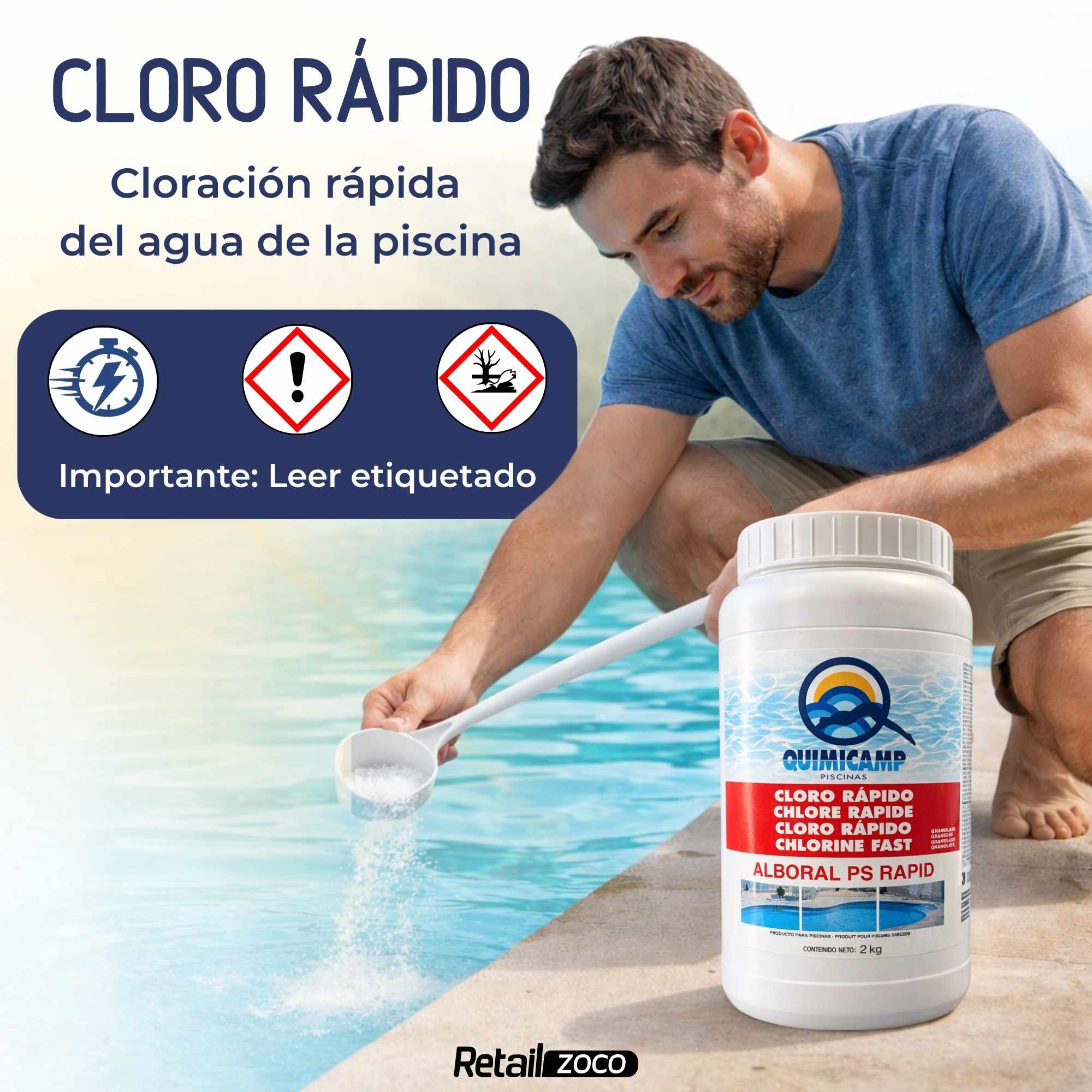 Cloro Choque Accion Rapida 2.5 Kg granulado recuperador de agua - imagen 2
