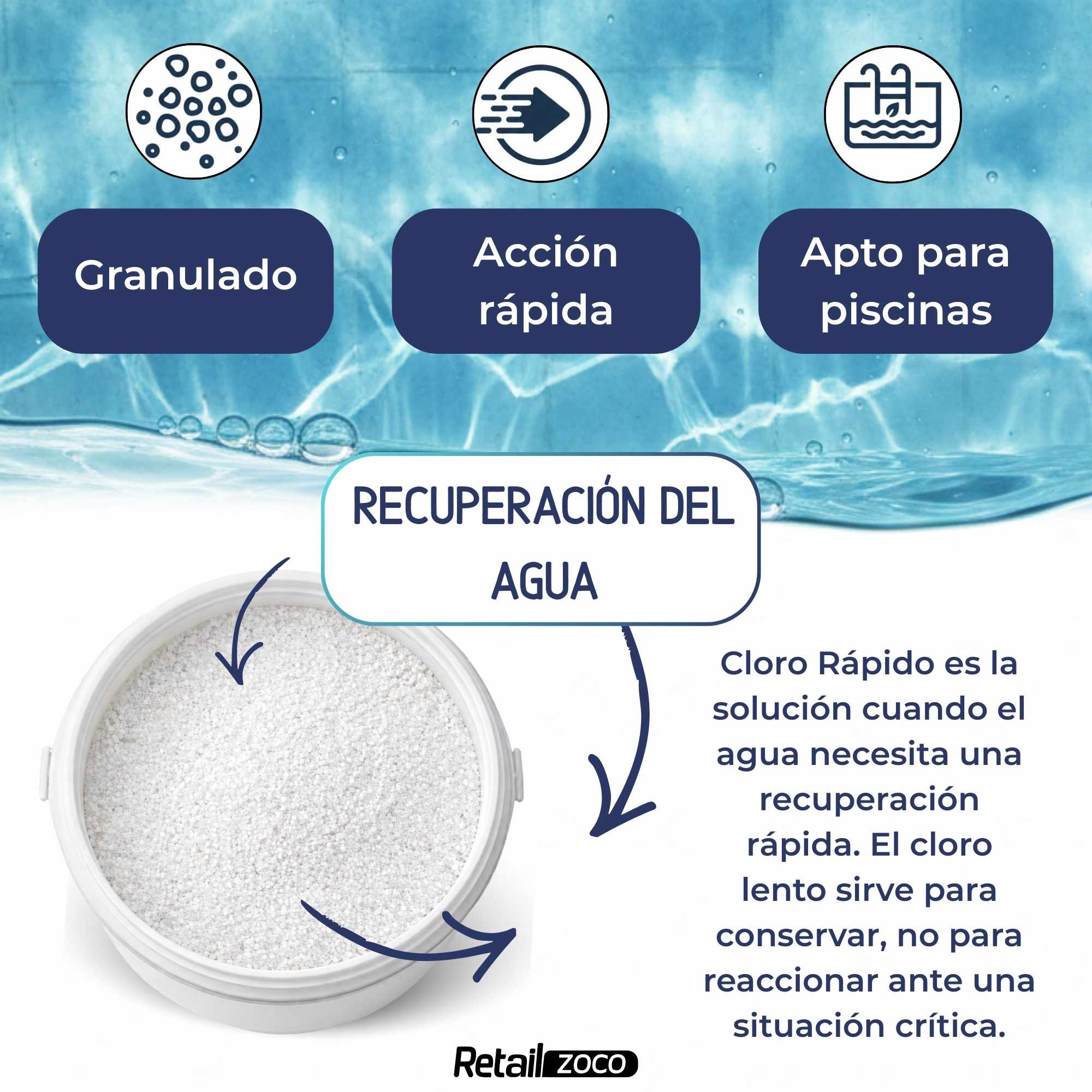 Cloro Choque Accion Rapida 2.5 Kg granulado recuperador de agua - imagen 6