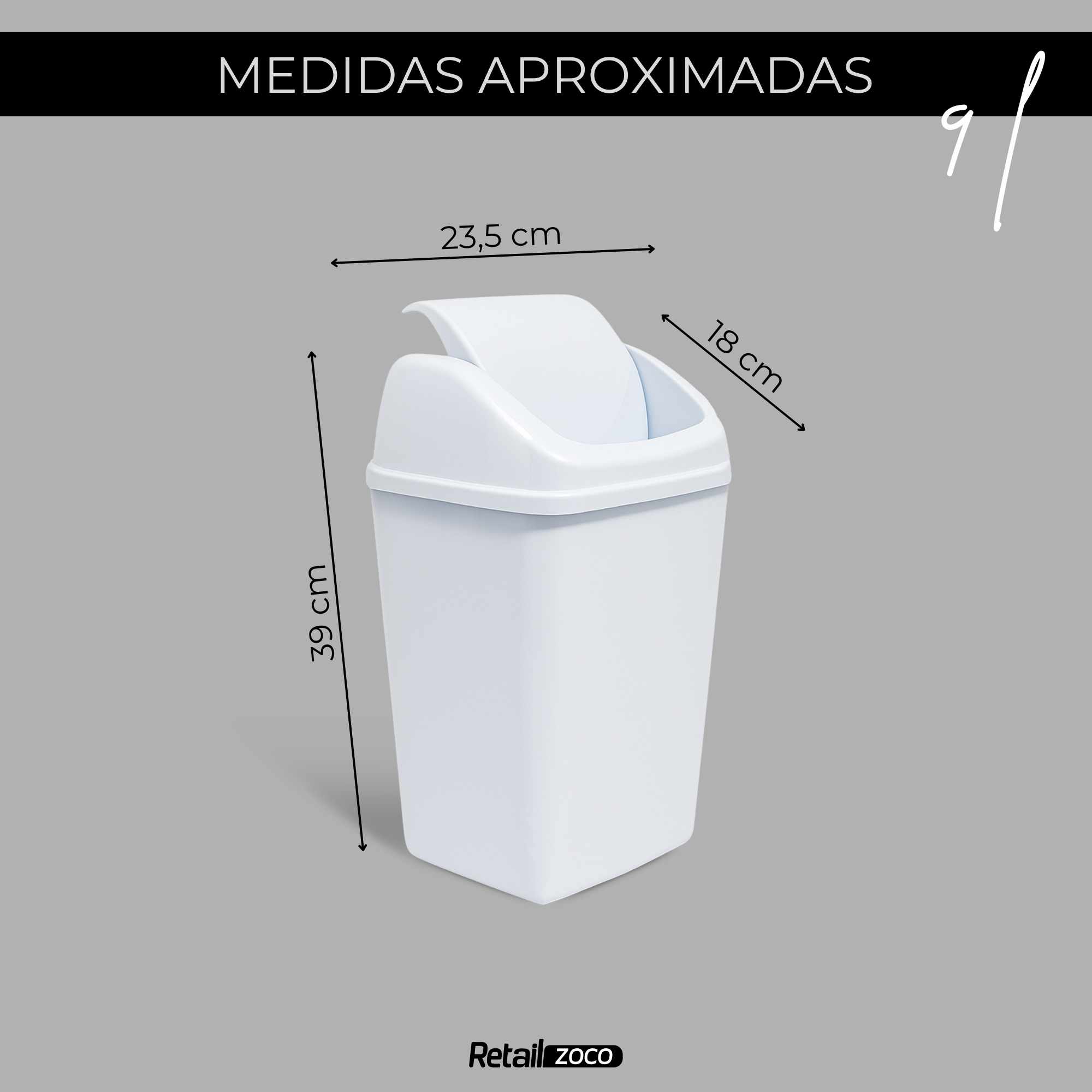 Papelera Basculante 9 Litros Blanco - imagen 5