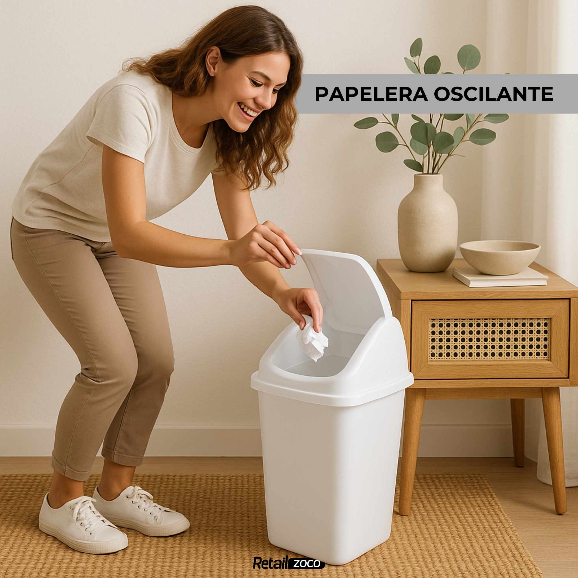 Papelera Basculante 9 Litros Blanco - imagen 6