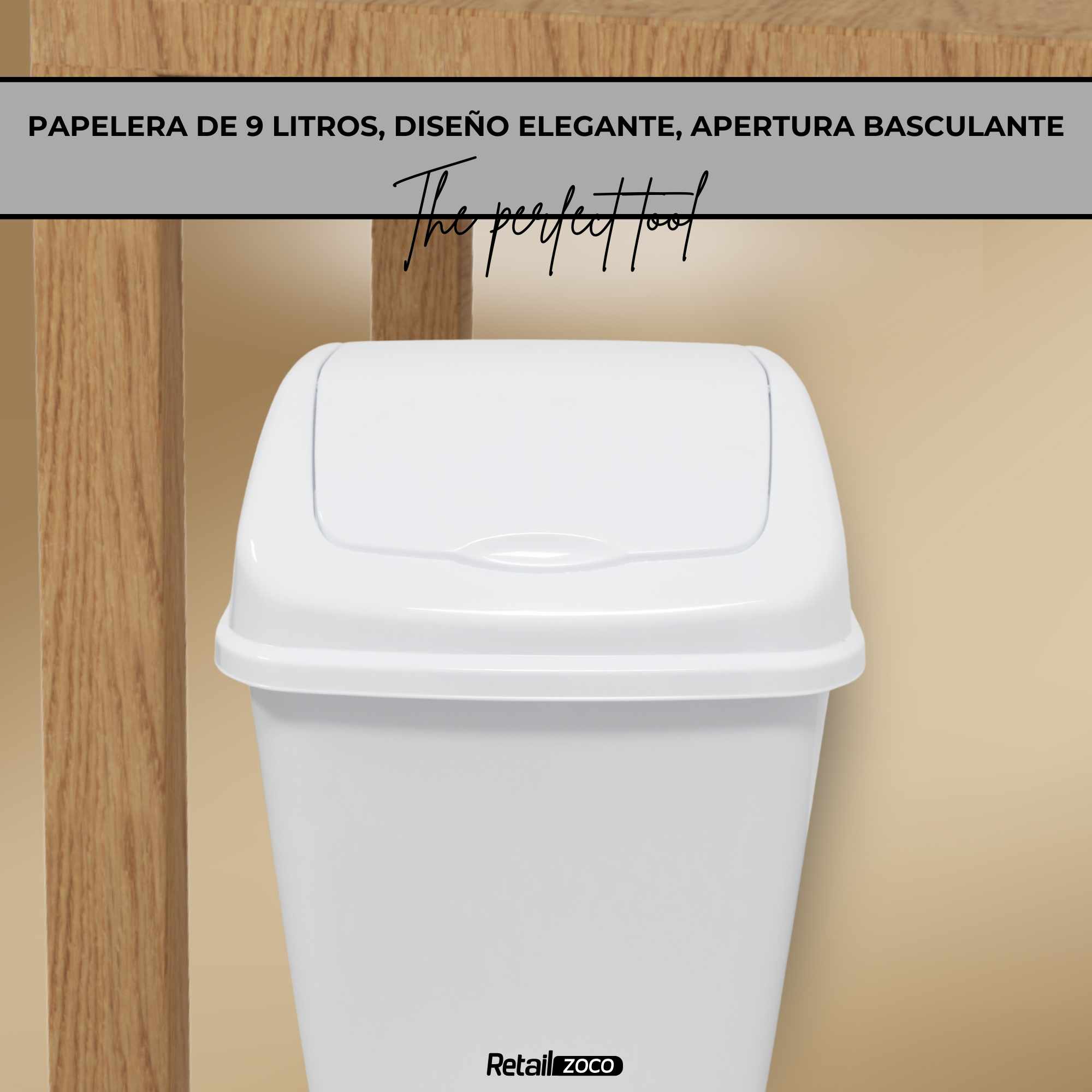 Papelera Basculante 9 Litros Blanco - imagen 3