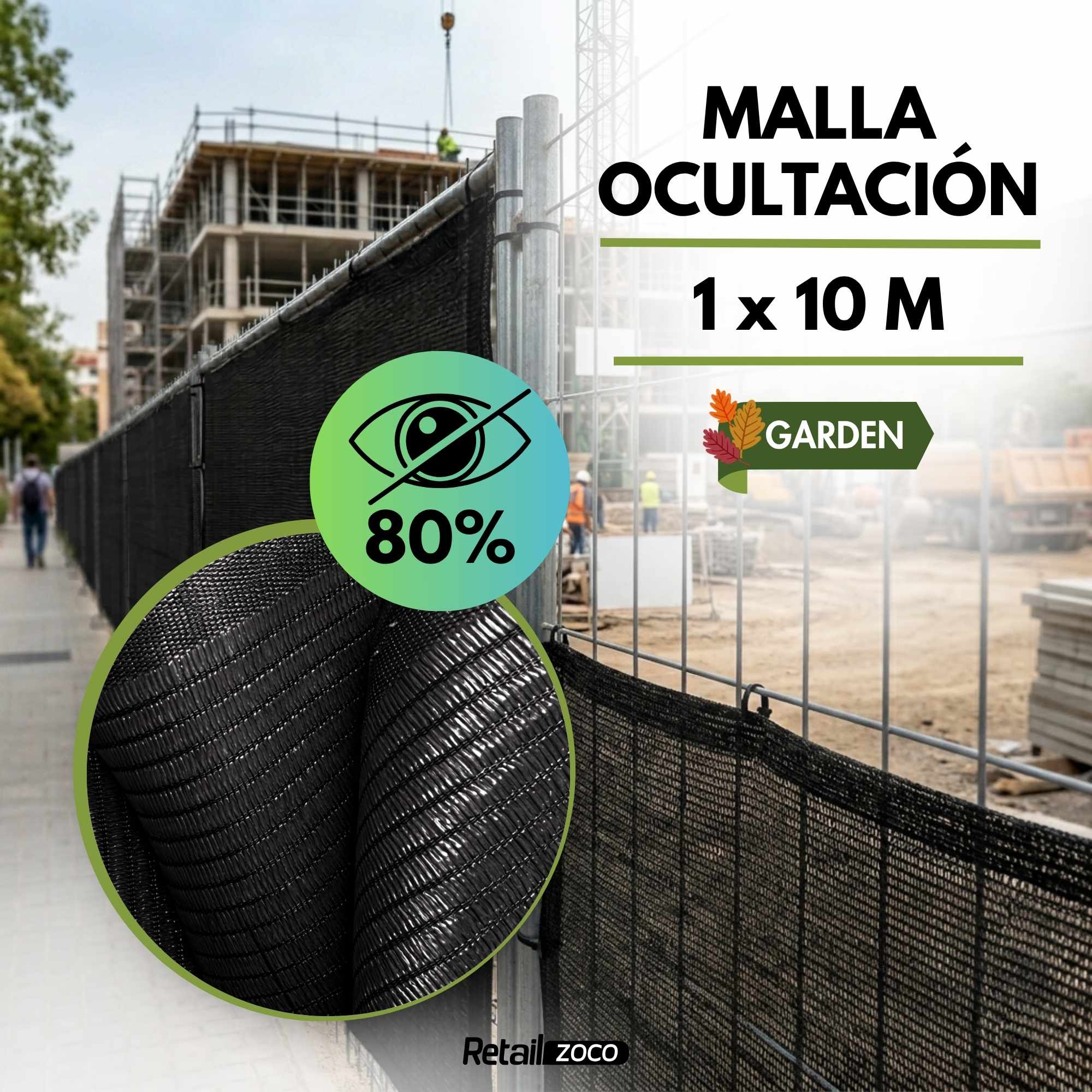 Malla de ocultación 90gr/m2 de 1 x 10 Metros Negro - imagen 2