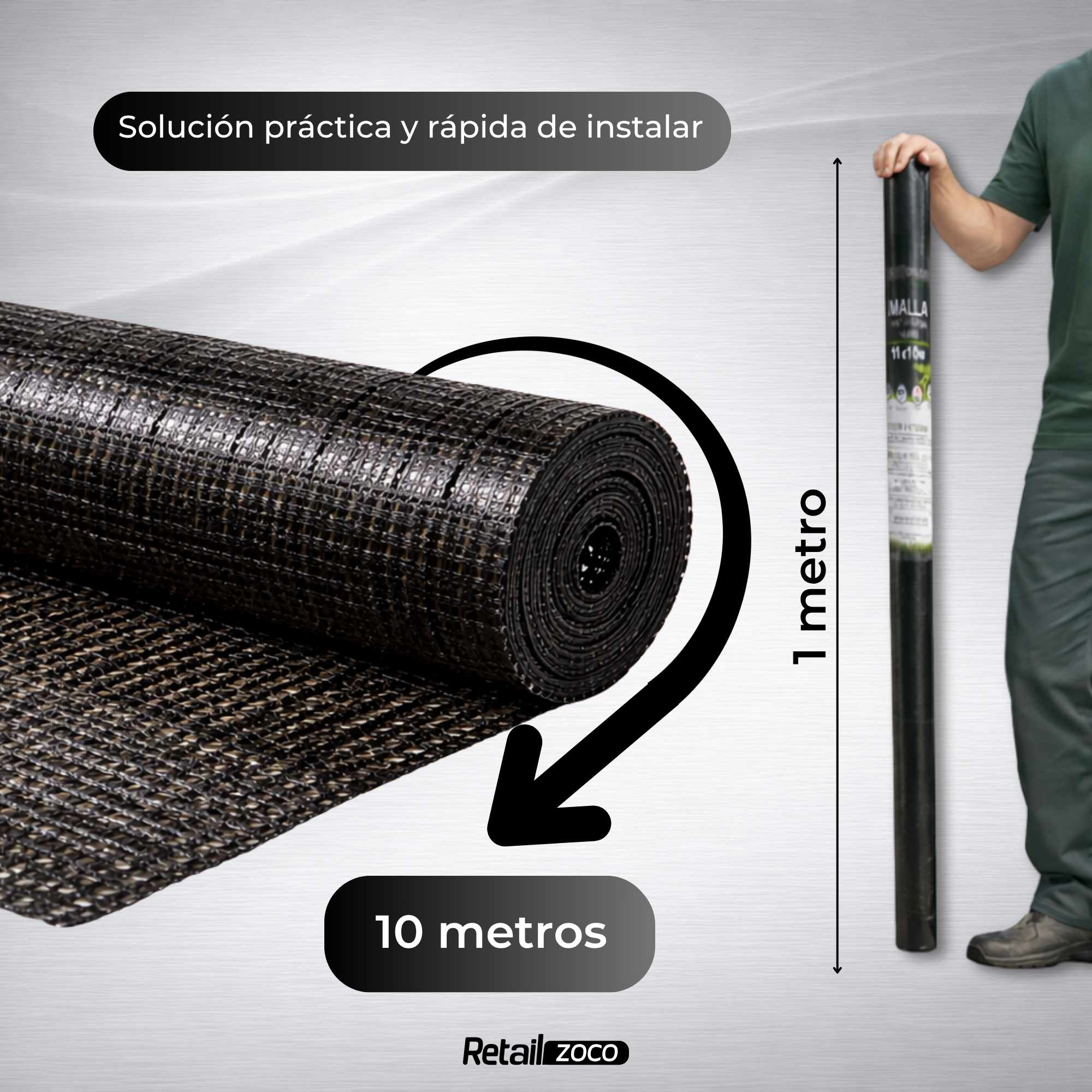 Malla de ocultación 90gr/m2 de 1 x 10 Metros Negro - imagen 4