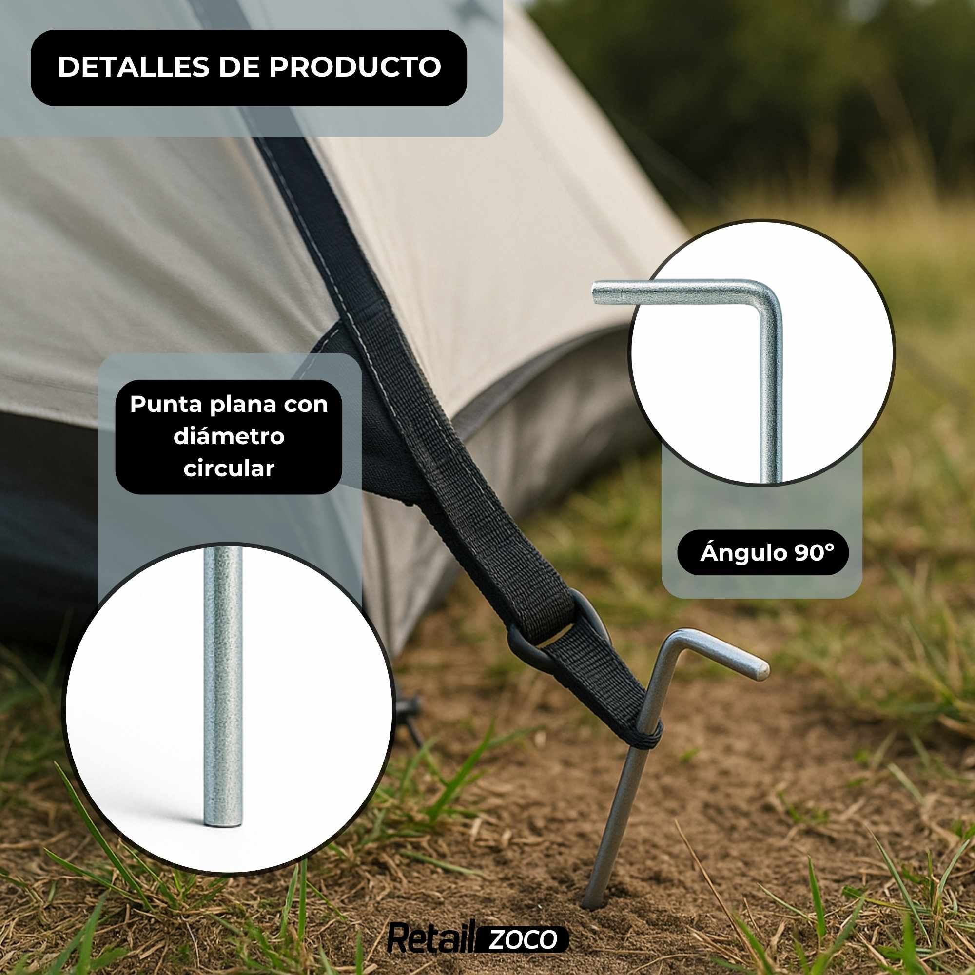 Piquetas Metálicas Camping Suelo Duro 15 cm pack de 10 uniades - imagen 2