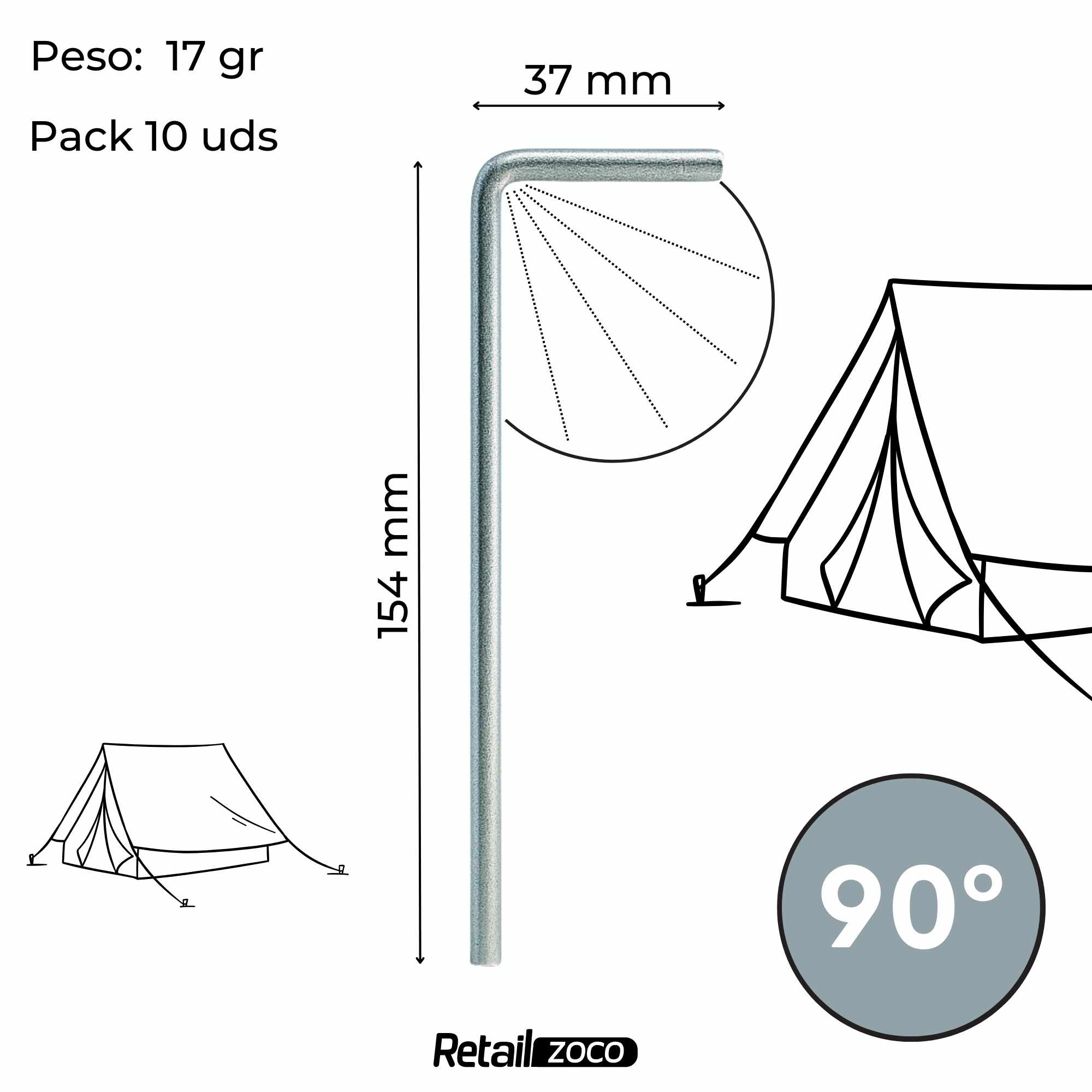 Piquetas Metálicas Camping Suelo Duro 15 cm pack de 10 uniades - imagen 4